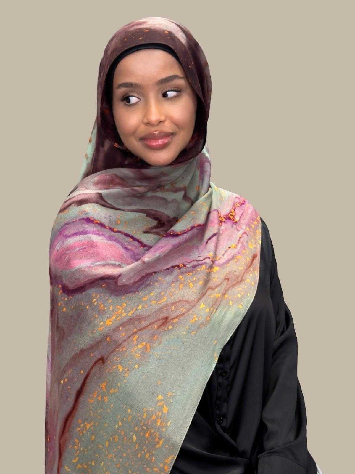 Print Modal Hijab Rose Mirage - Soft & Breathable Muslim Headscarf for Women - Perfect for Daily Wear, Prayer, and Special Occasions