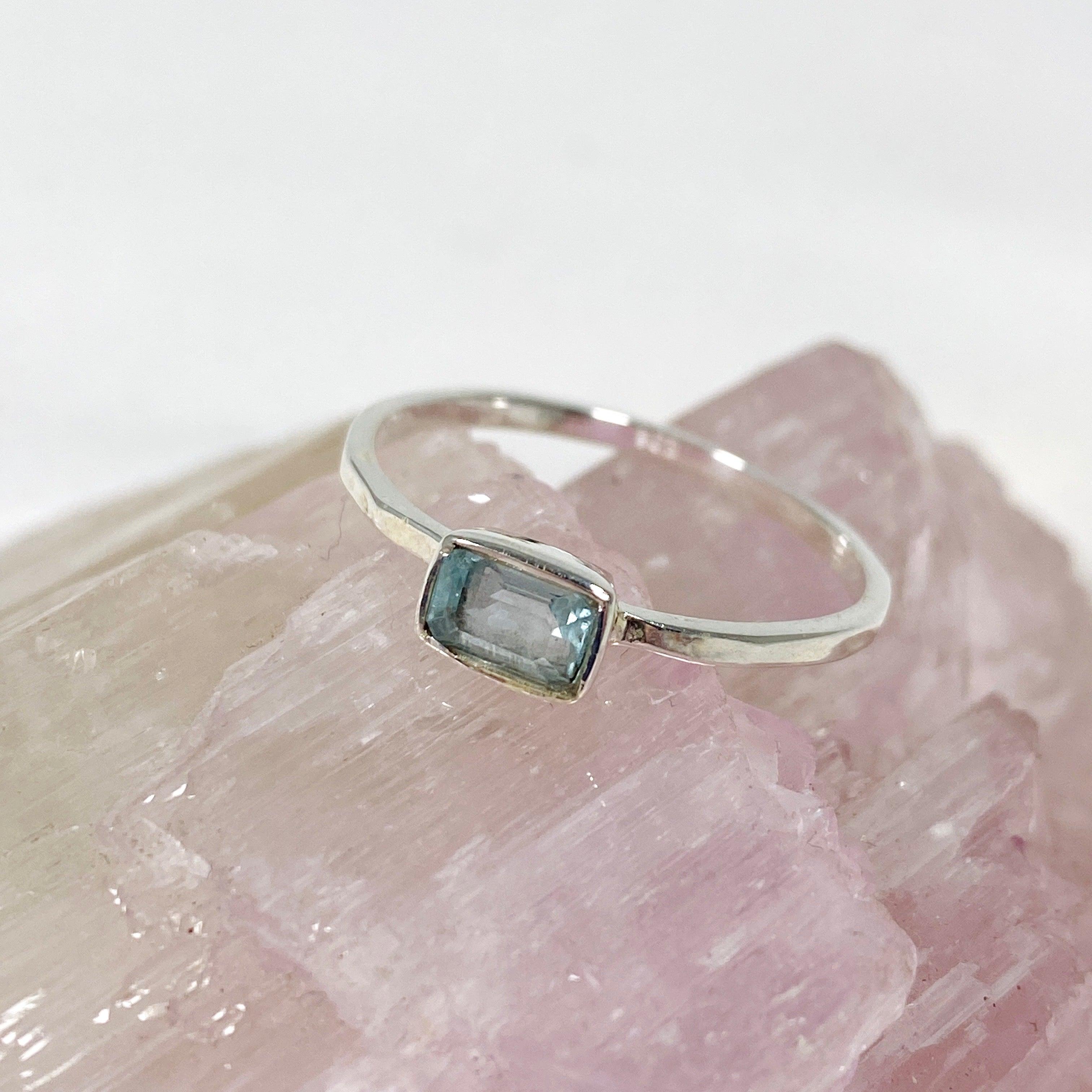 Blue Topaz Rectangular Faceted Fine Band Ring R3793 BTO - Elegant Sterling Silver Jewelry for Women, Perfect for Weddings, Anniversaries & Special Occasions
