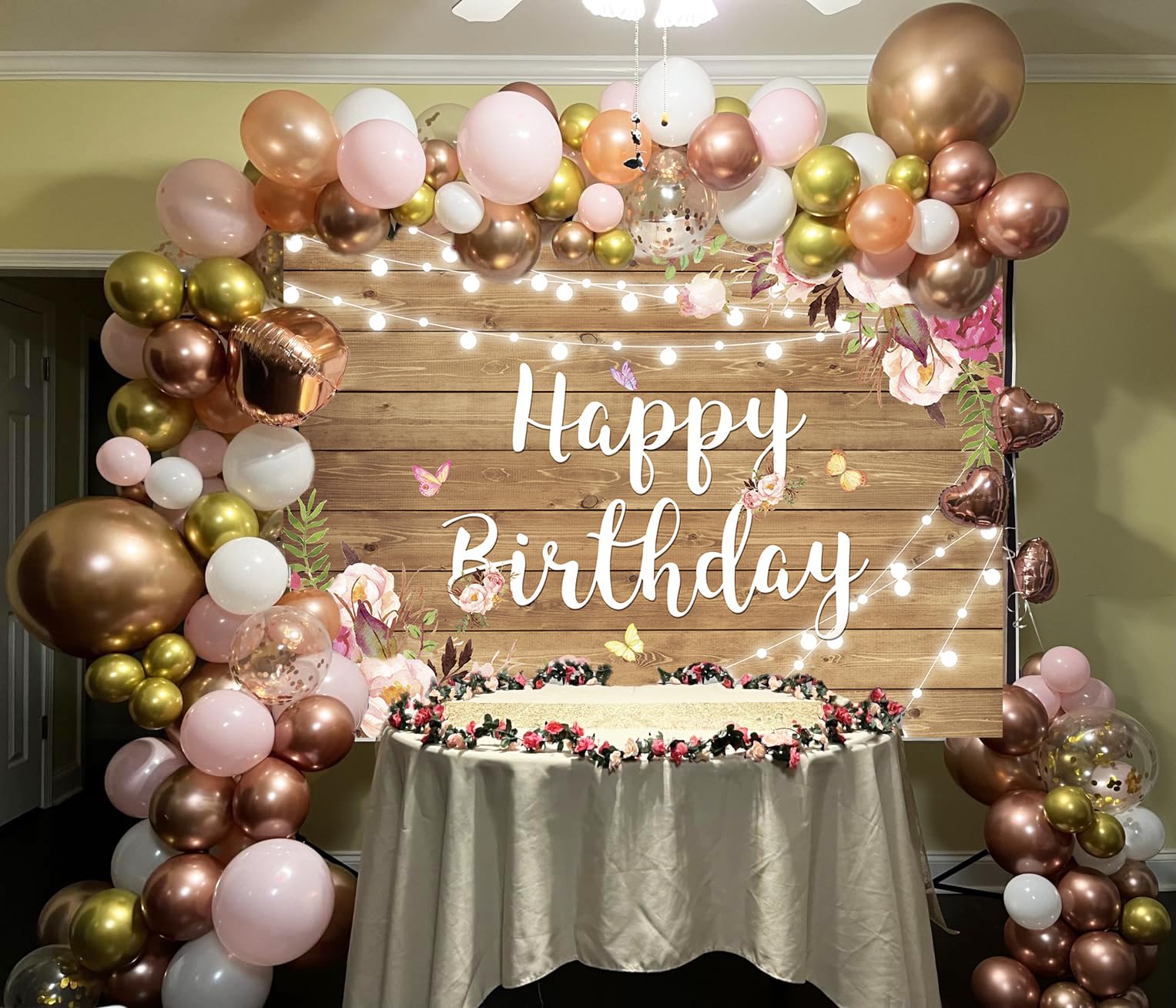 Rustic Wood Floral Birthday Backdrop - Spring Flower Wood Glitter Photography Background for Women, Kids & Adults - Perfect for Birthday Parties, Weddings, Photo Booths, Cake Table Decorations and Special Events
