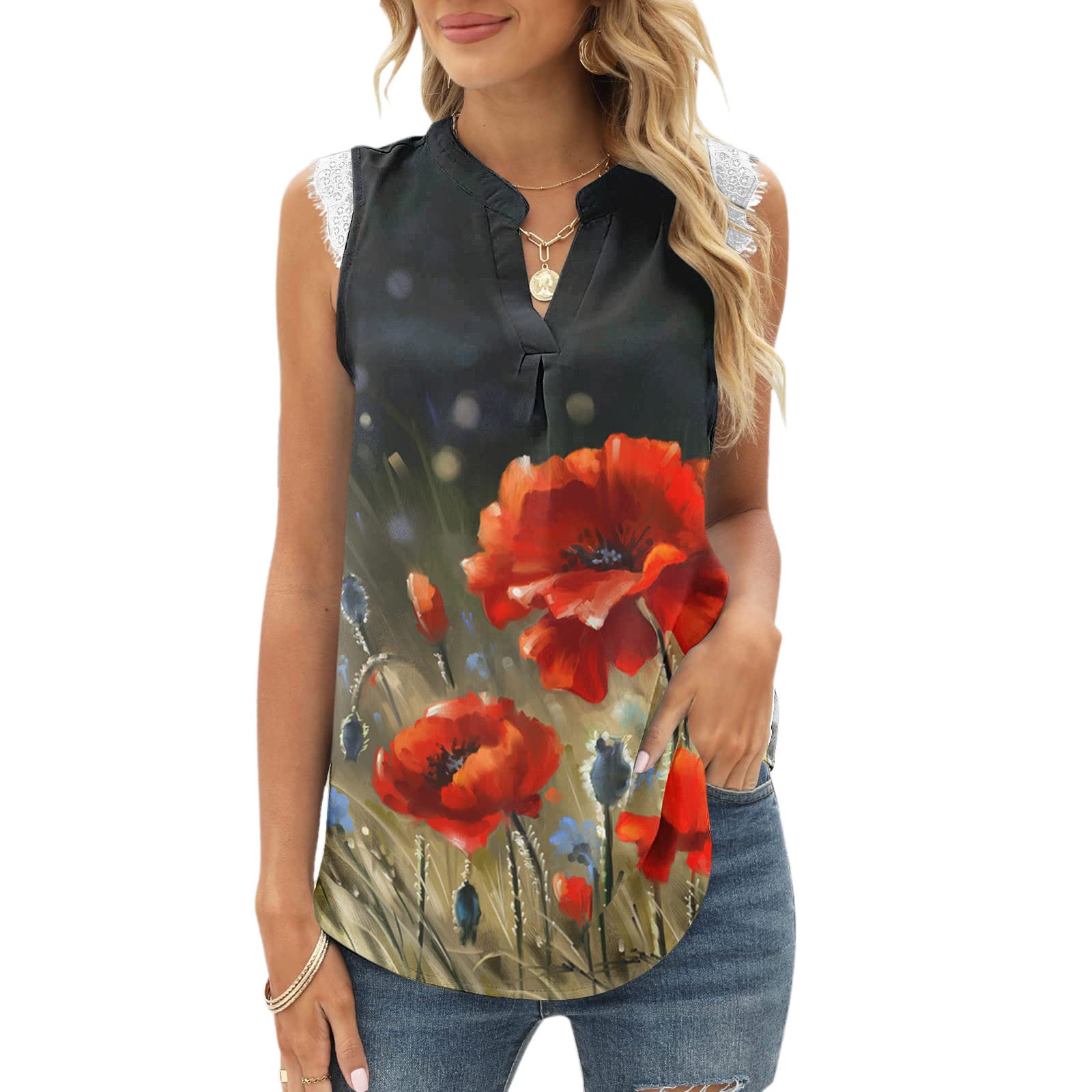 Women's Summer Tops 2022 - Elegant Scoop Neck Tank Tops for Holiday & 4th of July - Casual Dressy Blouses for Beach, Party & Vacation Outfits