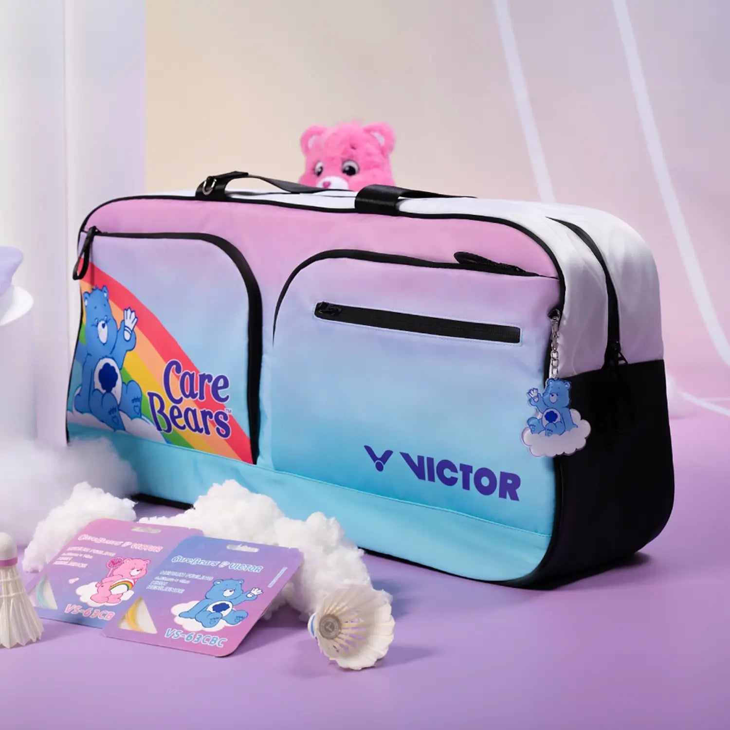 Victor x Care Bears Rectangular Racket Bag BR5625CBC - Cute Tennis Racket Case for Women & Girls (Chalk Pink/Aquarius) | Perfect for Tennis, Badminton & Sports Equipment Storage