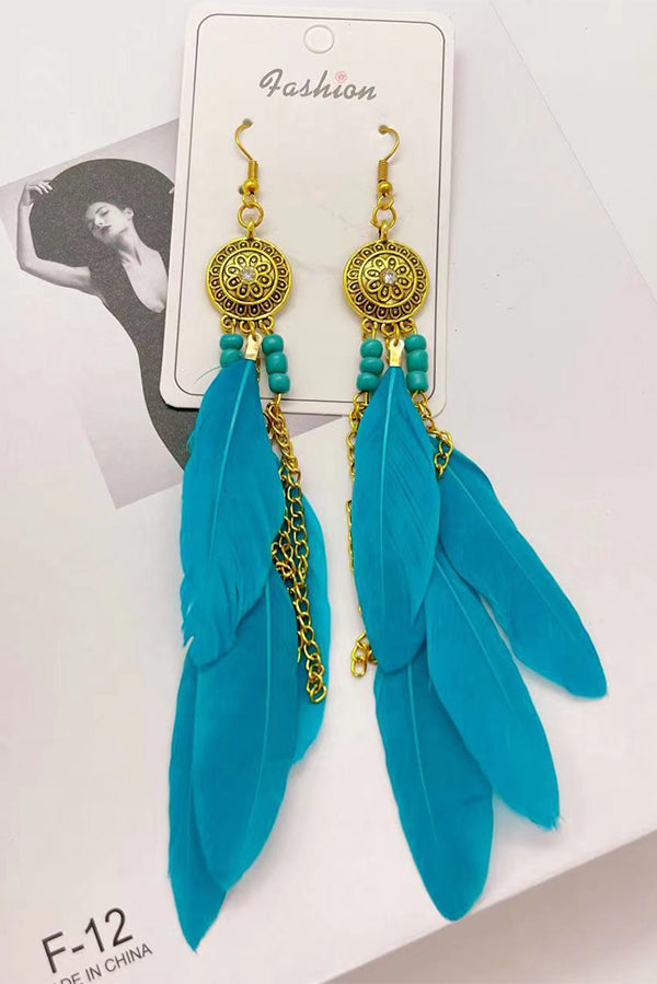 Vintage Chain Tassel Bohemian Feather Earrings for Women - Handmade Dangle Drop Earrings - Boho Chic Jewelry for Party, Festival, and Everyday Wear