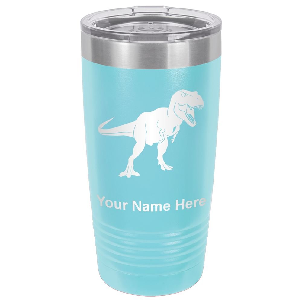 LaserGram 20oz Vacuum Insulated Stainless Steel Tumbler Mug with Lid - Custom Tyrannosaurus Rex Dinosaur Design, Personalized Engraving Option - Light Blue - Perfect for Coffee, Tea & Cold Drinks at Home, Office or Outdoor Adventures