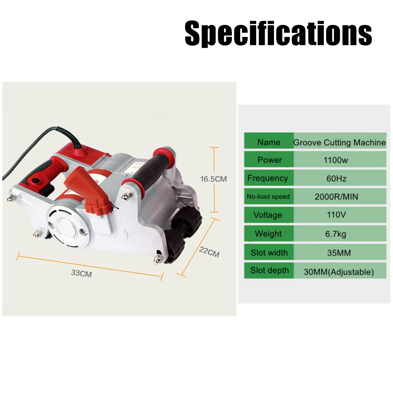 DYRABREST 1100W Electric Wall Chaser - Adjustable Grooving Depth 15-30mm, 25mm Slot Width, 1600r/min Speed - Perfect for Brick, Concrete & Tile Cutting - Ideal for Home Renovation, Construction & DIY Projects