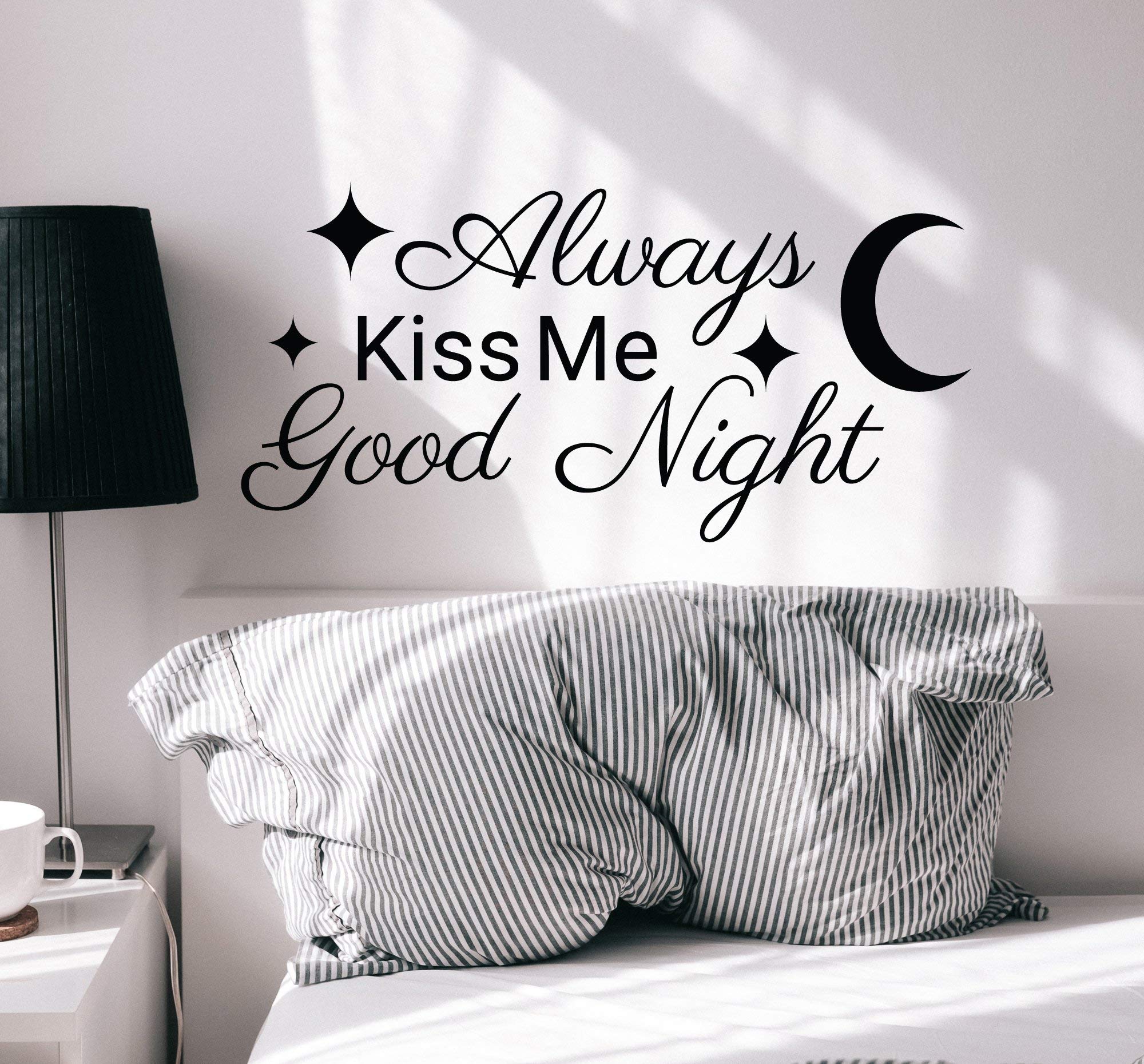 Wall Decal 'Always Kiss Me Goodnight' - Romantic Bedroom Vinyl Sticker Decor (22.5 x 11.5 Inches) - Perfect for Couples' Bedroom, Nursery, or Home Wall Art