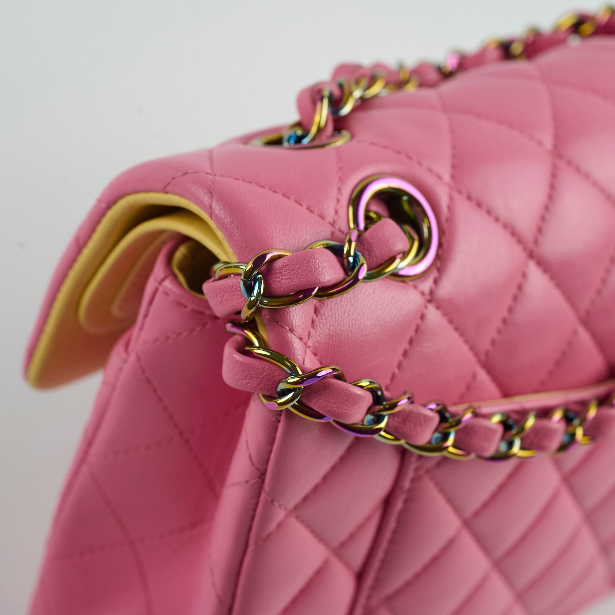 Chanel Small Double Classic Flap Bag in Pink & Yellow | Luxury Designer Crossbody Purse for Women | Perfect for Date Night & Special Occasions