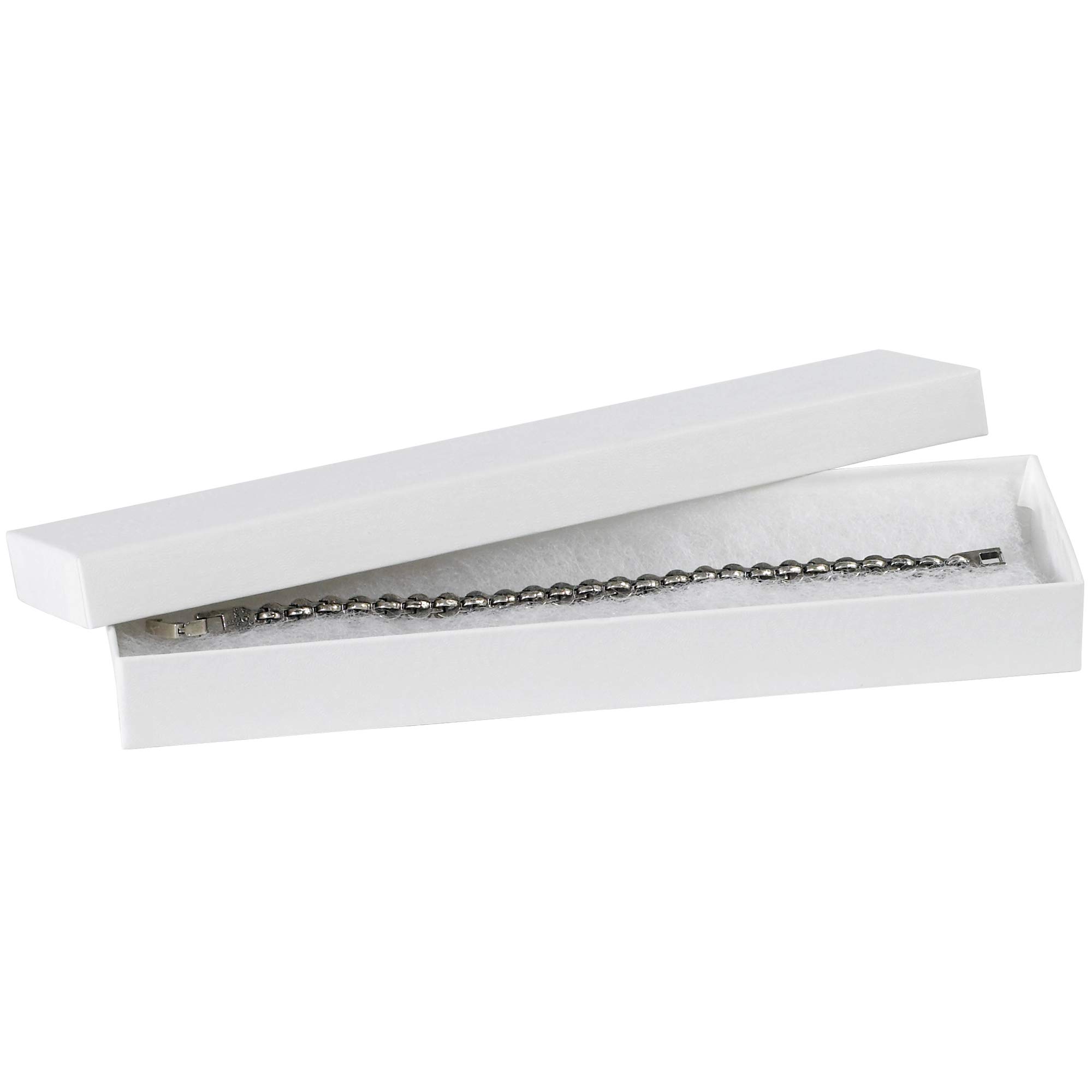 Aviditi 8x2x0.875 Inch White Jewelry Gift Boxes with Cotton Cushion - 100 Pack for Necklaces, Watches, Tennis Bracelets - Perfect for Jewelry Stores, Wedding Gifts & Luxury Packaging