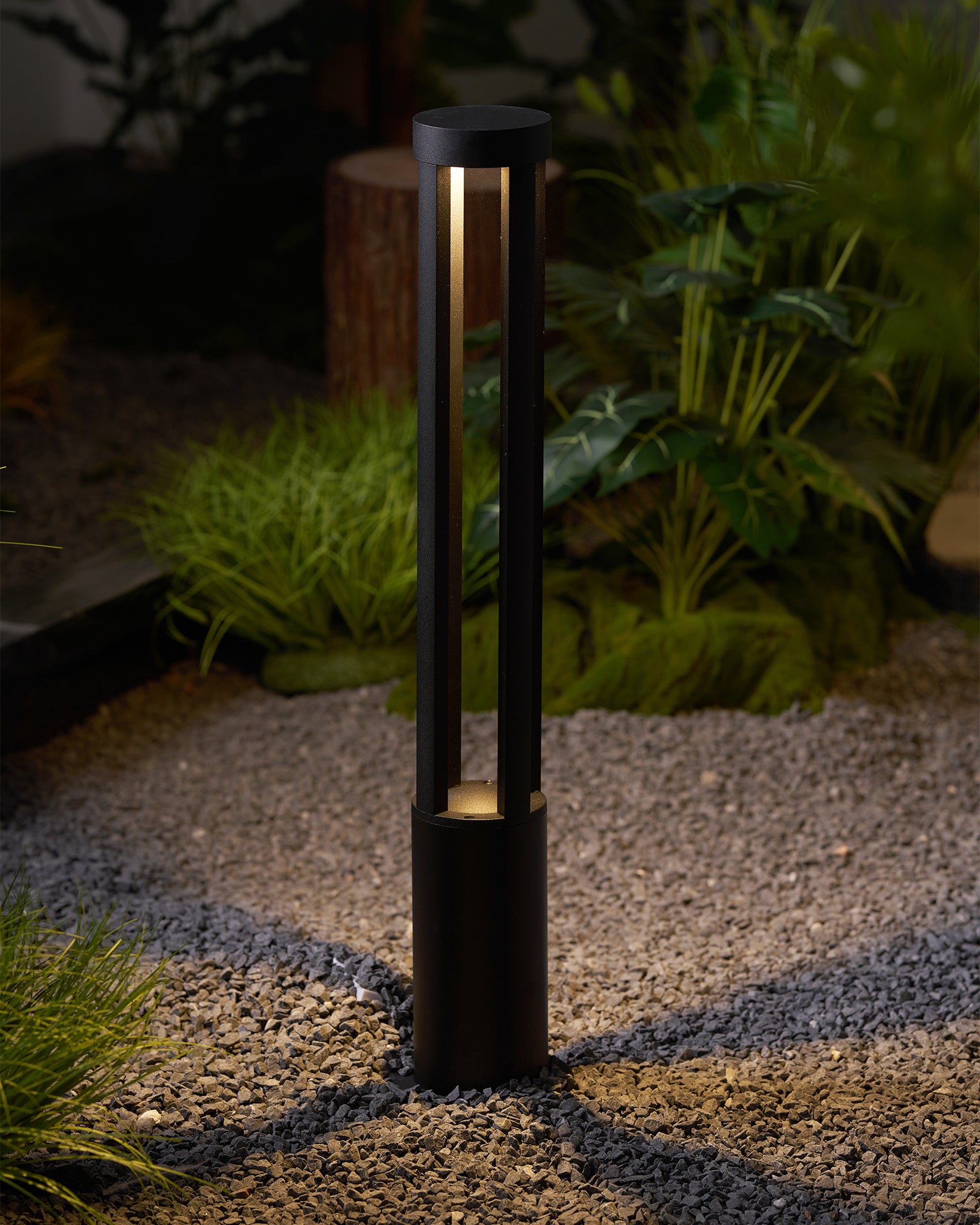 Solar Powered Black Cylindrical Outdoor Garden Lights - Waterproof LED Landscape Lighting for Patio, Yard, Pathway & Backyard Decor
