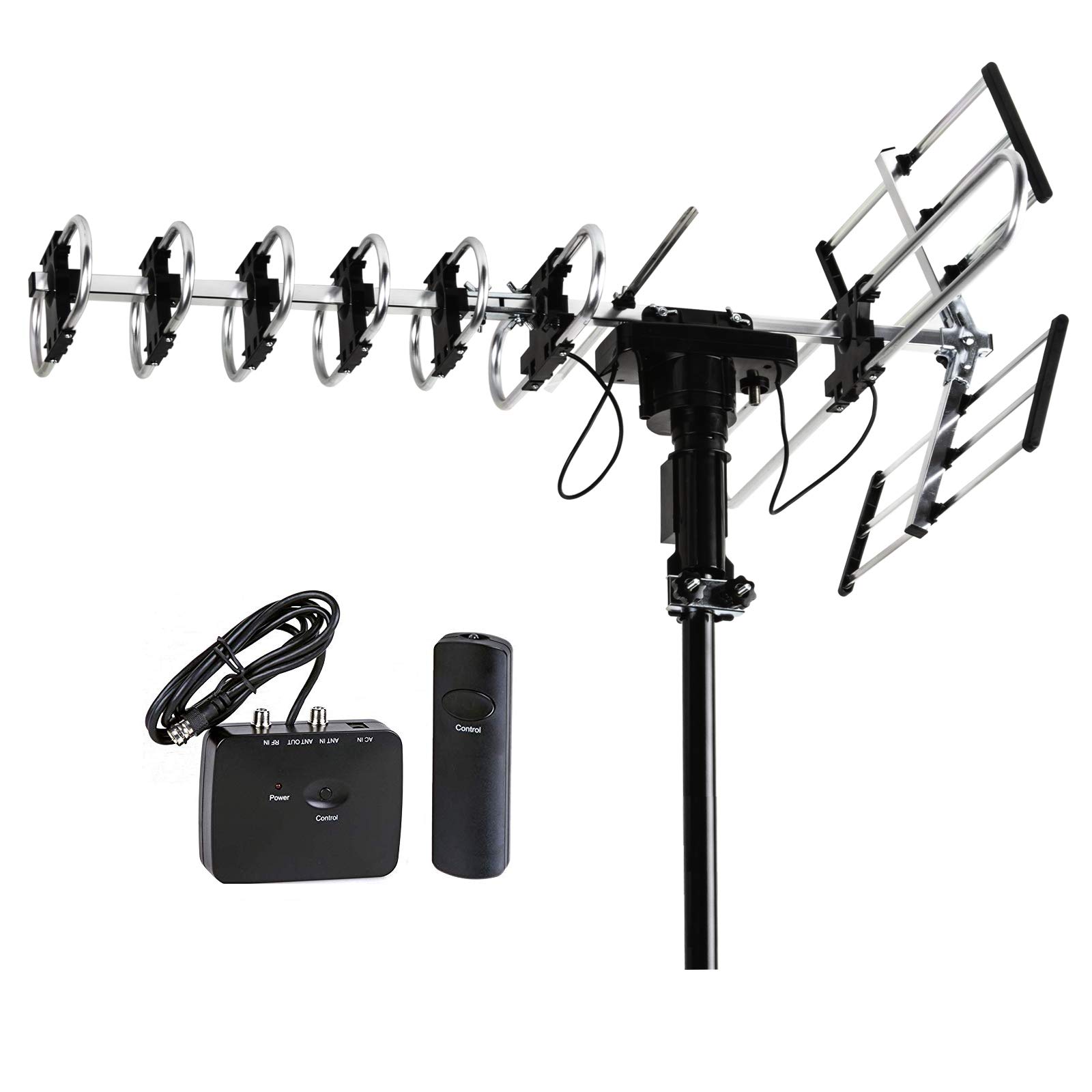 Five Star Outdoor HD TV Antenna - 200 Miles Range, Motorized 360° Rotation, UHF/VHF/FM Radio with Remote - Perfect for Rural Areas, Camping & Home Entertainment