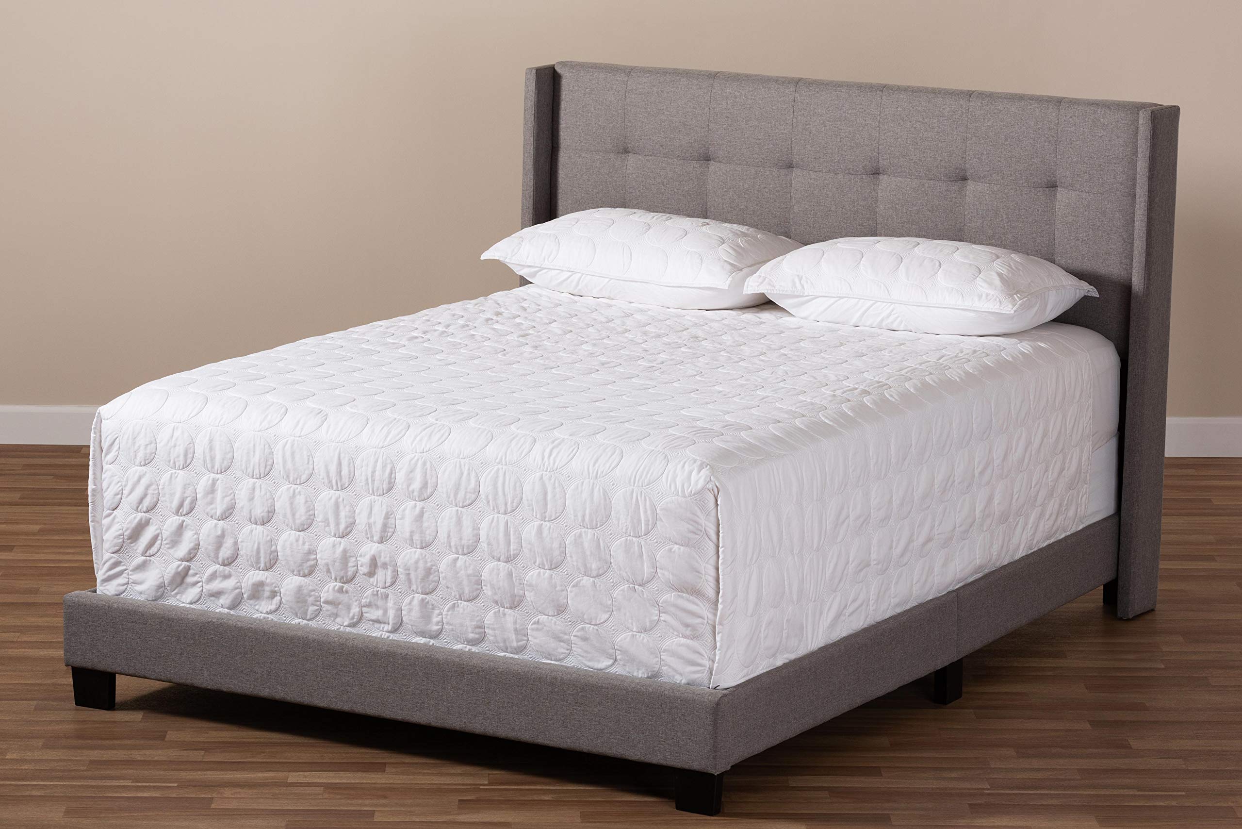 Baxton Studio Queen Size Bed Frame with Box Spring Required - Modern Grey Platform Bed for Bedroom, Guest Room, or Dorm