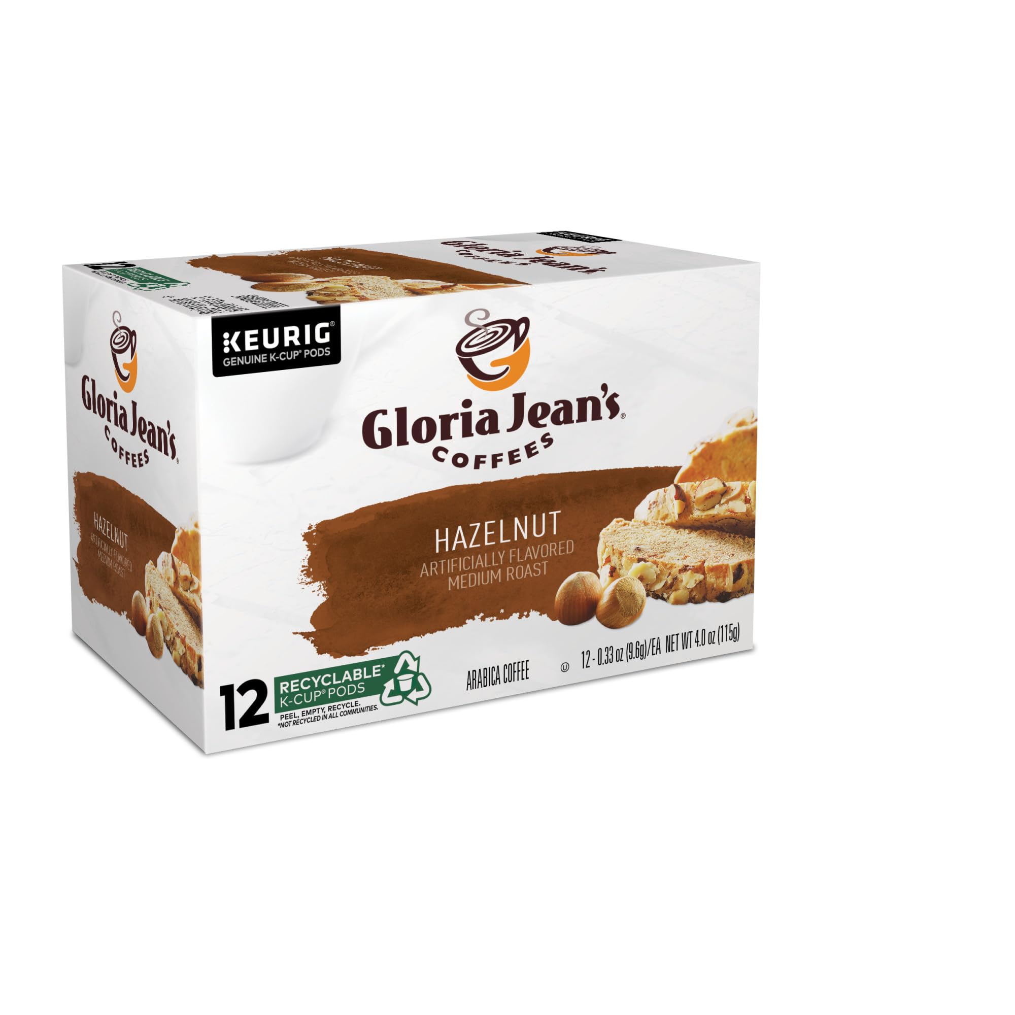 Gloria Jean's Hazelnut Flavored Medium Roast Coffee K-Cup Pods for Keurig - 72 Count Single-Serve Pack | Perfect for Office, Home & Morning Brew