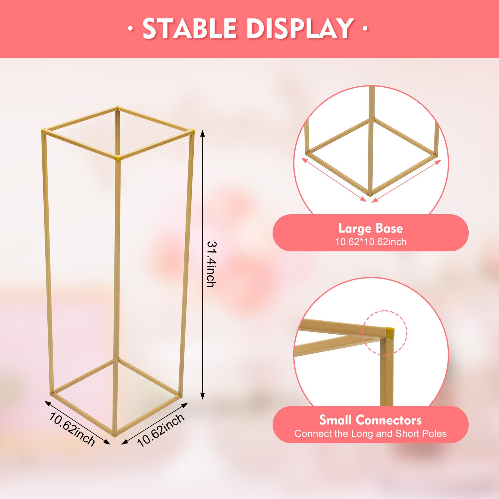 10Pcs Gold Metal Geometric Floor Vases - 31.5 Inch Tall Flower Stand Columns for Wedding Centerpieces, Valentine's Day Party Decor, Table & Home Decoration - Perfect for Living Room, Dining Table, Event Venue Decorations