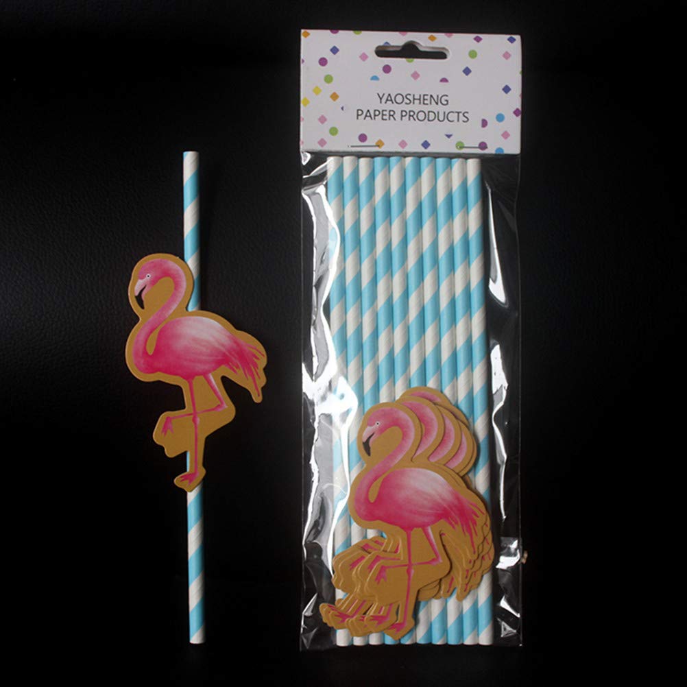 DOITOOL 10-Pack Flamingo Drinking Straws - Colorful Reusable Paper Straws for Cocktails, Smoothies, Iced Coffee & Milk - Perfect for Beach Parties, Luau Events & Tropical Themed Drinks