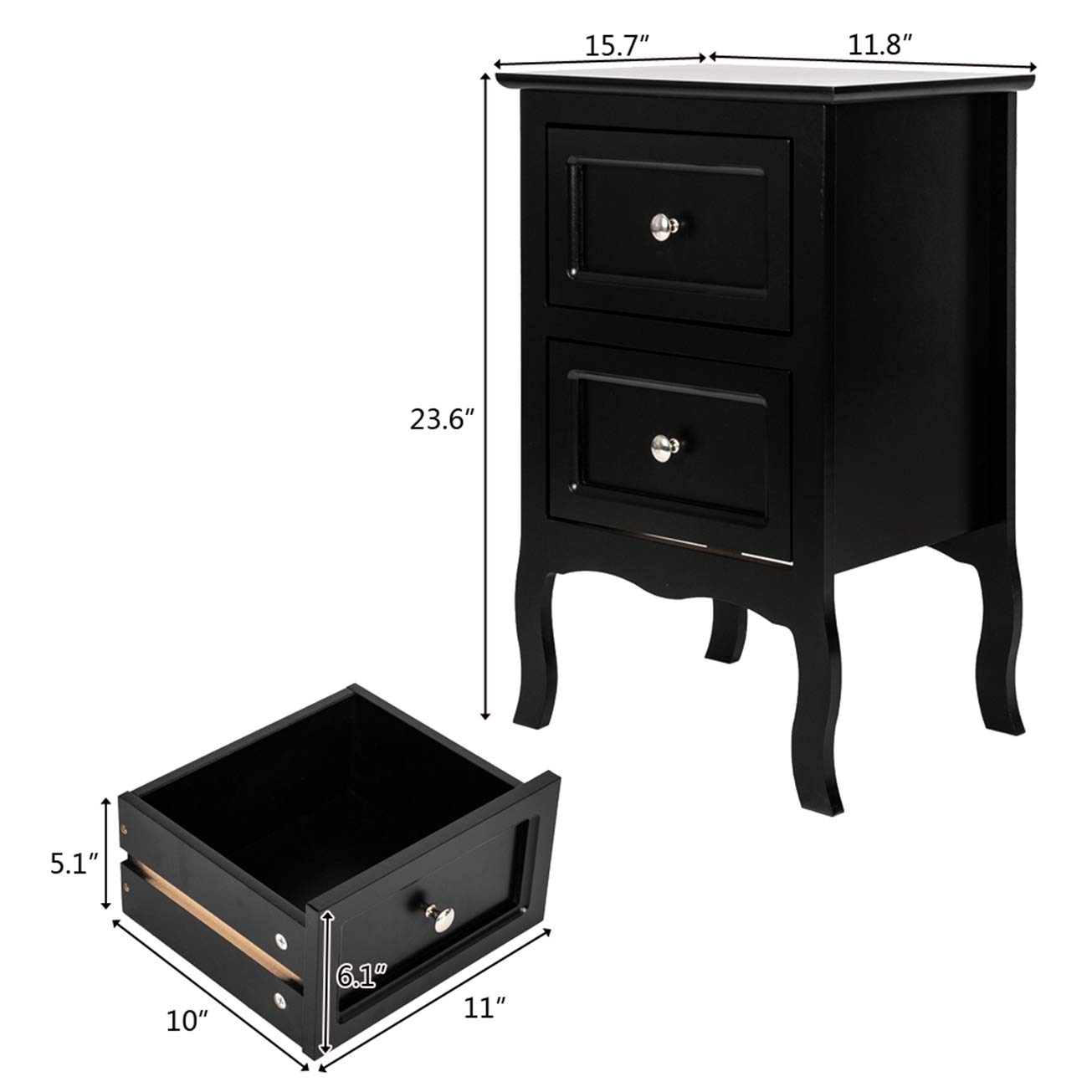 MITPATY 2-Piece Black Country Style Nightstand Set with Two-Tier Storage - Perfect for Bedroom Organization & Small Space Living