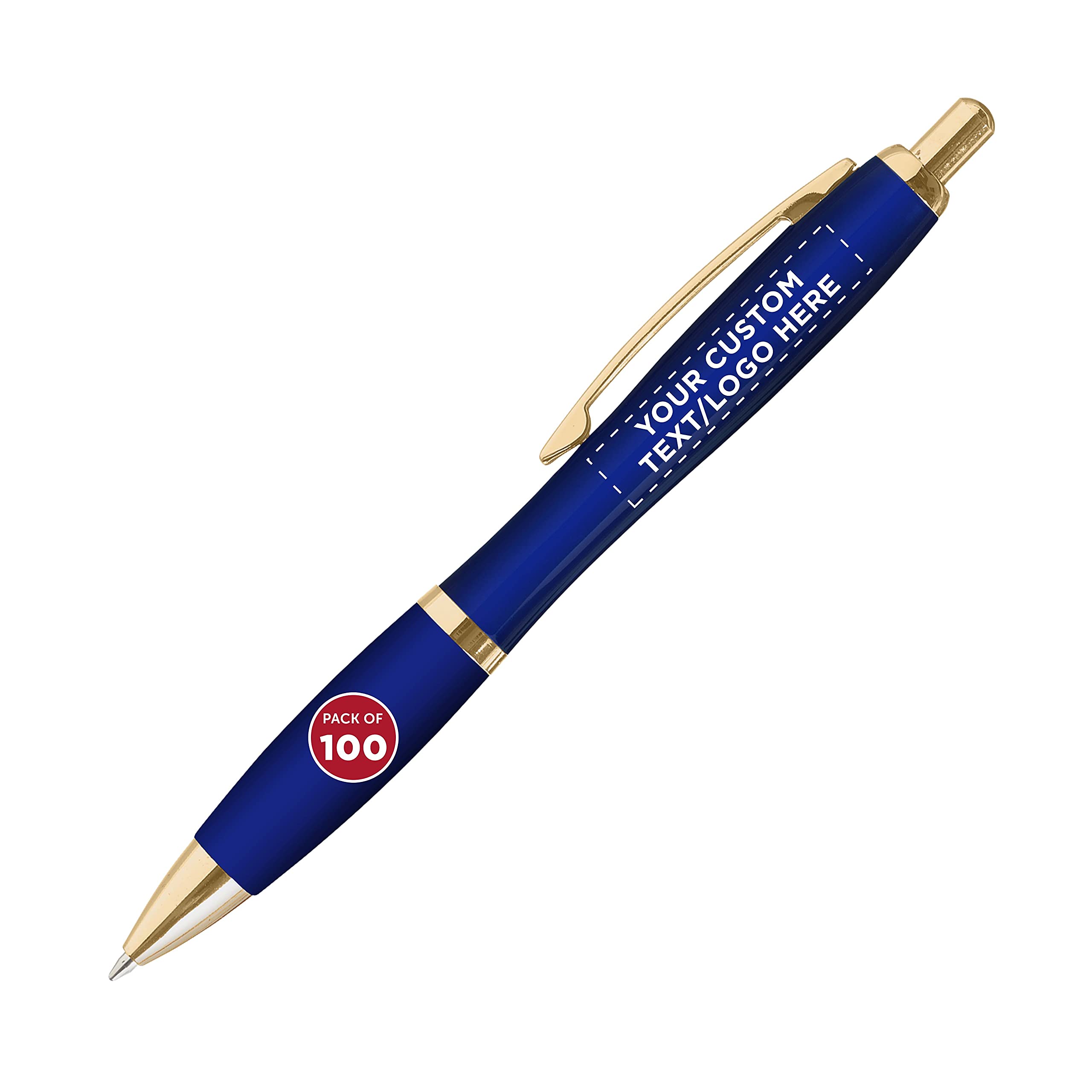 100 Pack Langley Premium Metal Pens - Custom Engraved Text & Logo - Executive Comfort Grip - Smooth Black Ink - Ideal for Corporate Gifts, Business Meetings & Office Use
