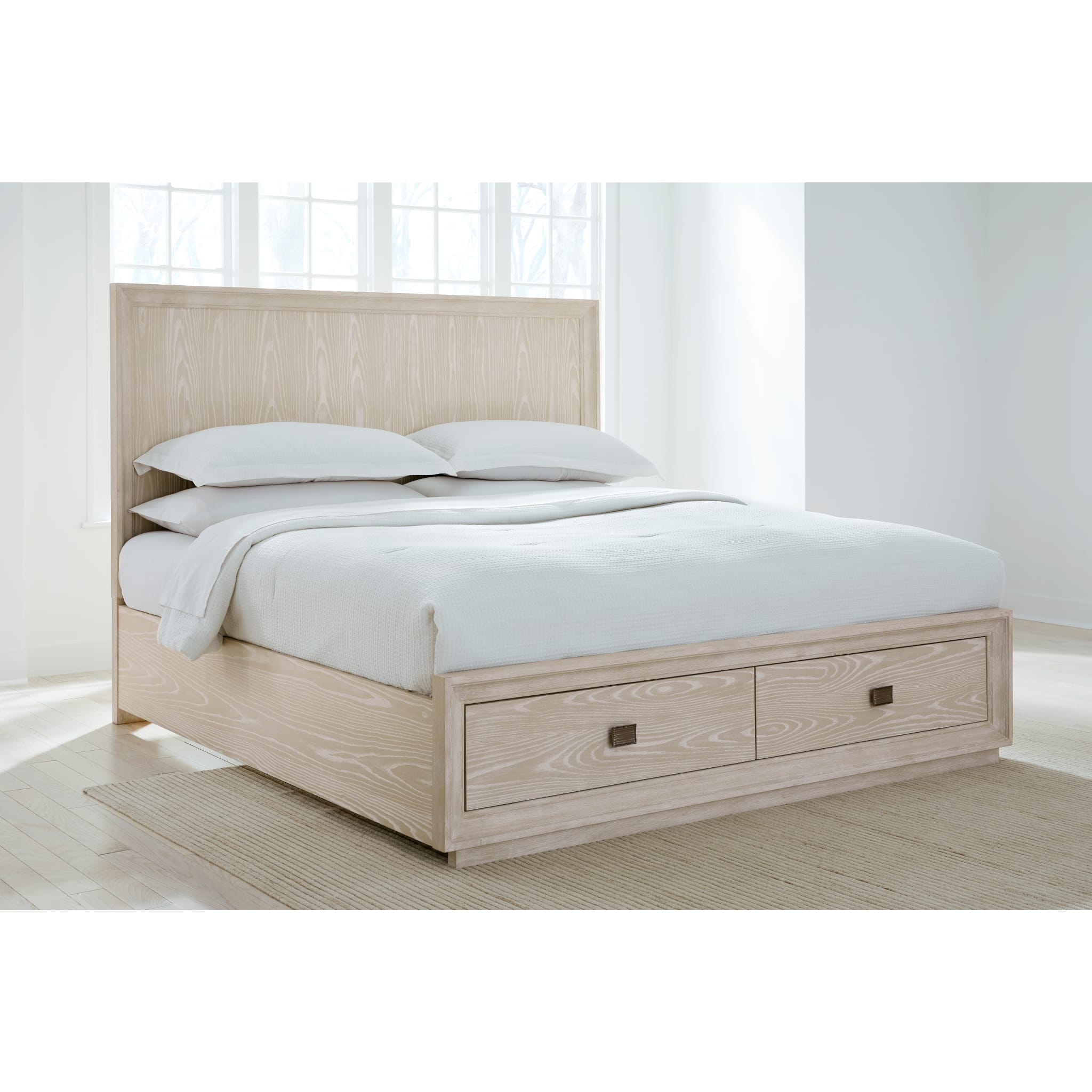 Maxime Two Drawer Footboard Storage Platform Bed Frame - Ash Wood Queen Size with Underbed Storage Drawers for Bedroom Organization | Space Saving Solution for Small Rooms & Apartments