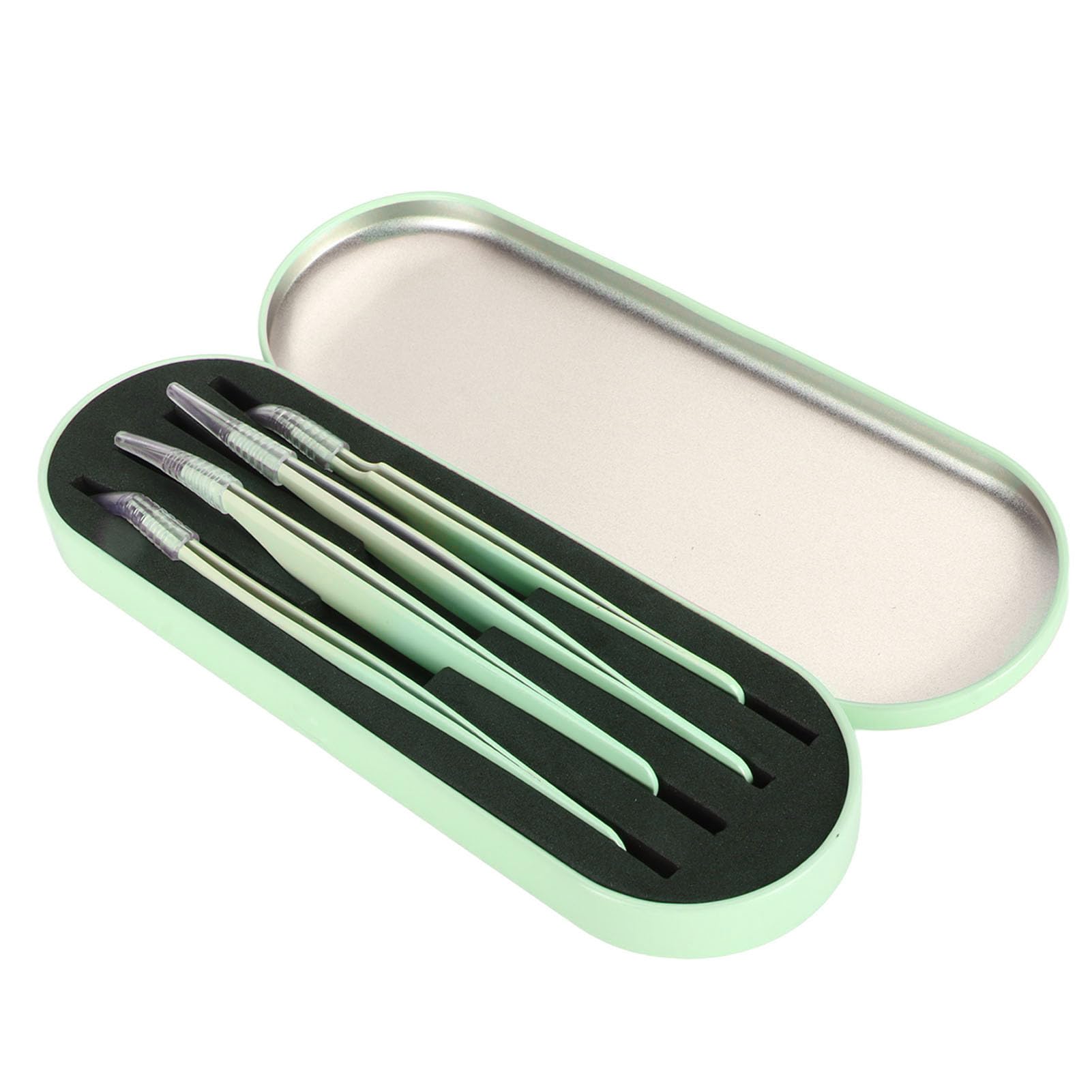 Professional 4Pcs Eyelash Extension Tweezers Kit - High Hardness Stainless Steel, Smooth & Ergonomic Design for Perfect Lash Application | Ideal for Home Use, Salon Professionals & Party Makeup (Green)