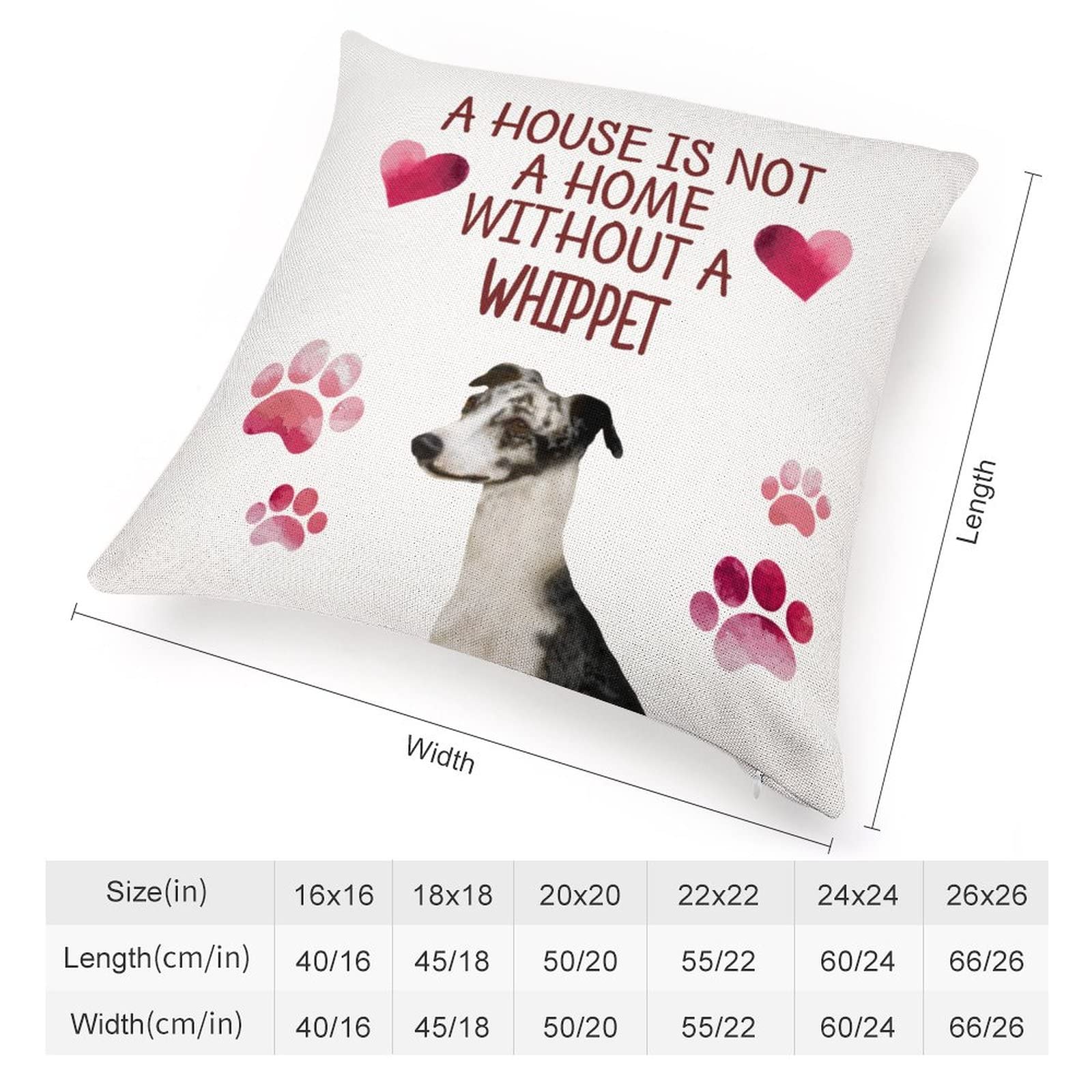 Whippet Pillow Cover 18x18 Inch - Funny Dog Lover Gift for Home Decor