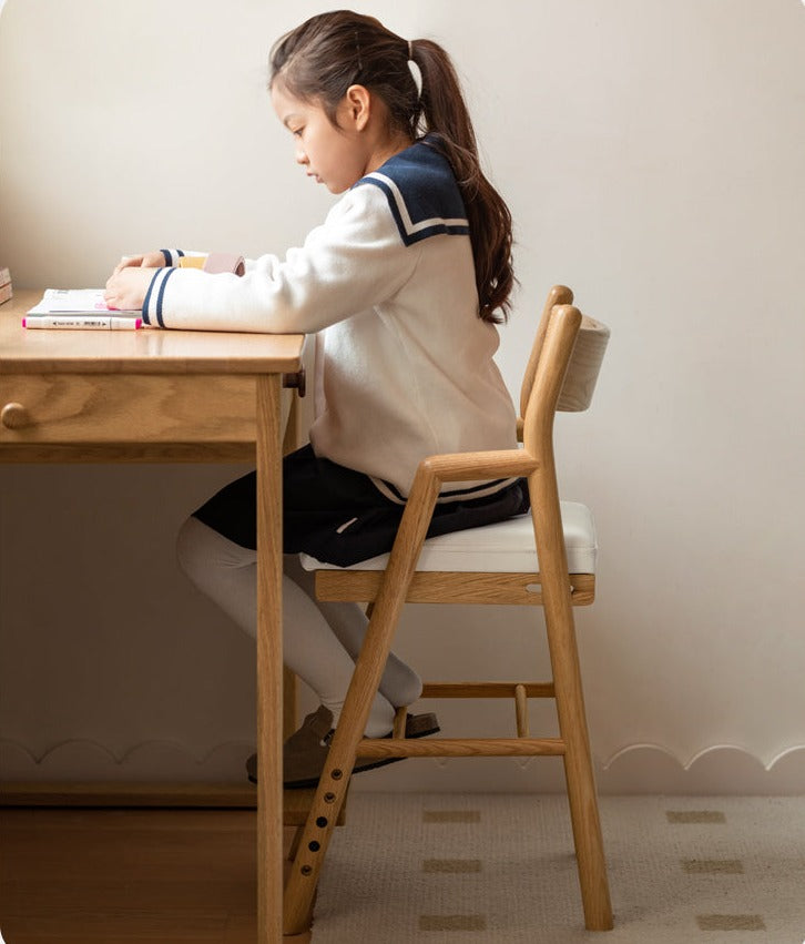 Adjustable Height Oak Solid Wood Kids Chair - Sturdy & Ergonomic Design for Study, Dining & Playtime