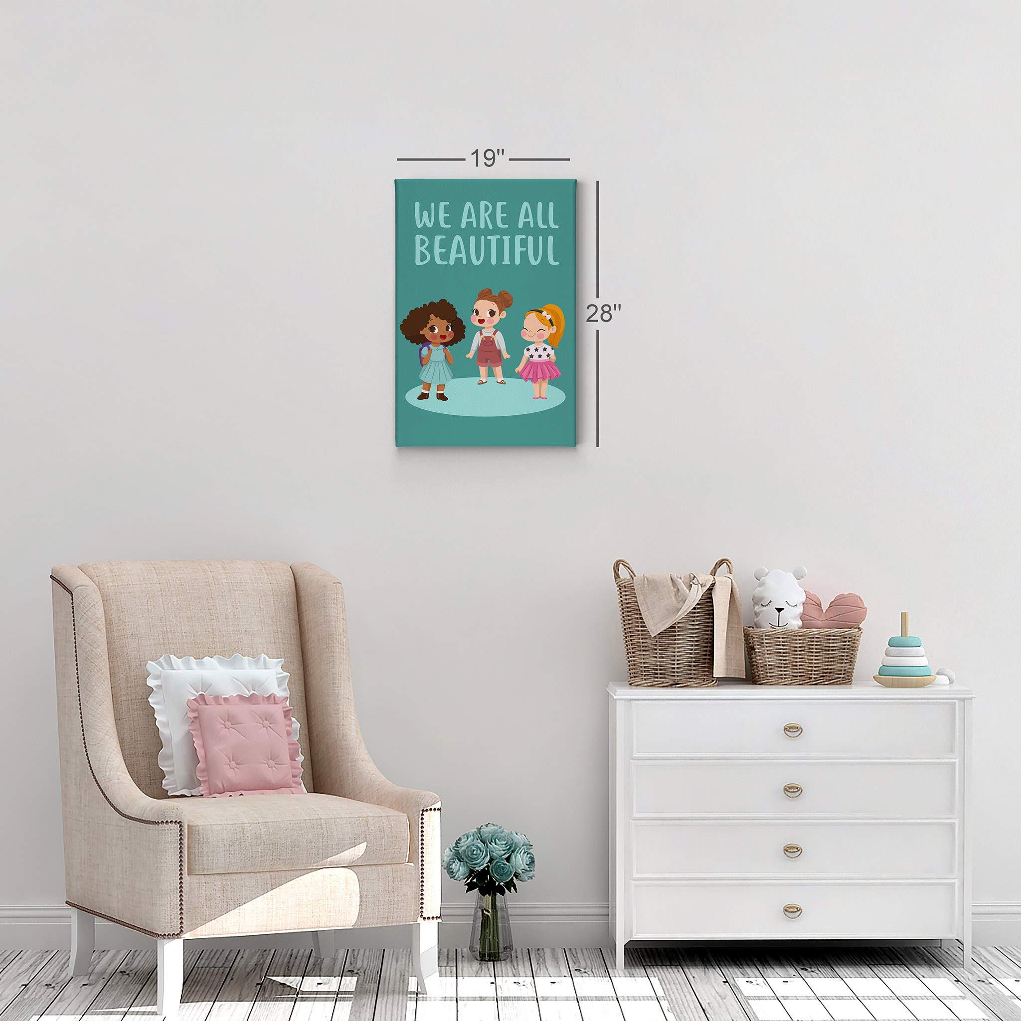 Smile Art Design 'We Are All Beautiful' Diversity Quote Canvas Print - African American Black & White Wall Art for Kids Room, Nursery & Baby Room Decor - Ready to Hang 36x24 - Made in USA | Perfect for Bedrooms, Playrooms & Classrooms