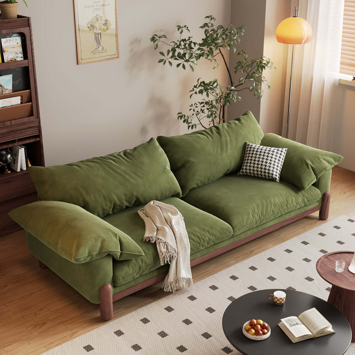 Premium Solid Wood Three-Seater Sofa with Armrests - Extra Wide Comfortable Couch for Living Room, Lounge & Home Theater - Modern Farmhouse Style Furniture for Family Gatherings