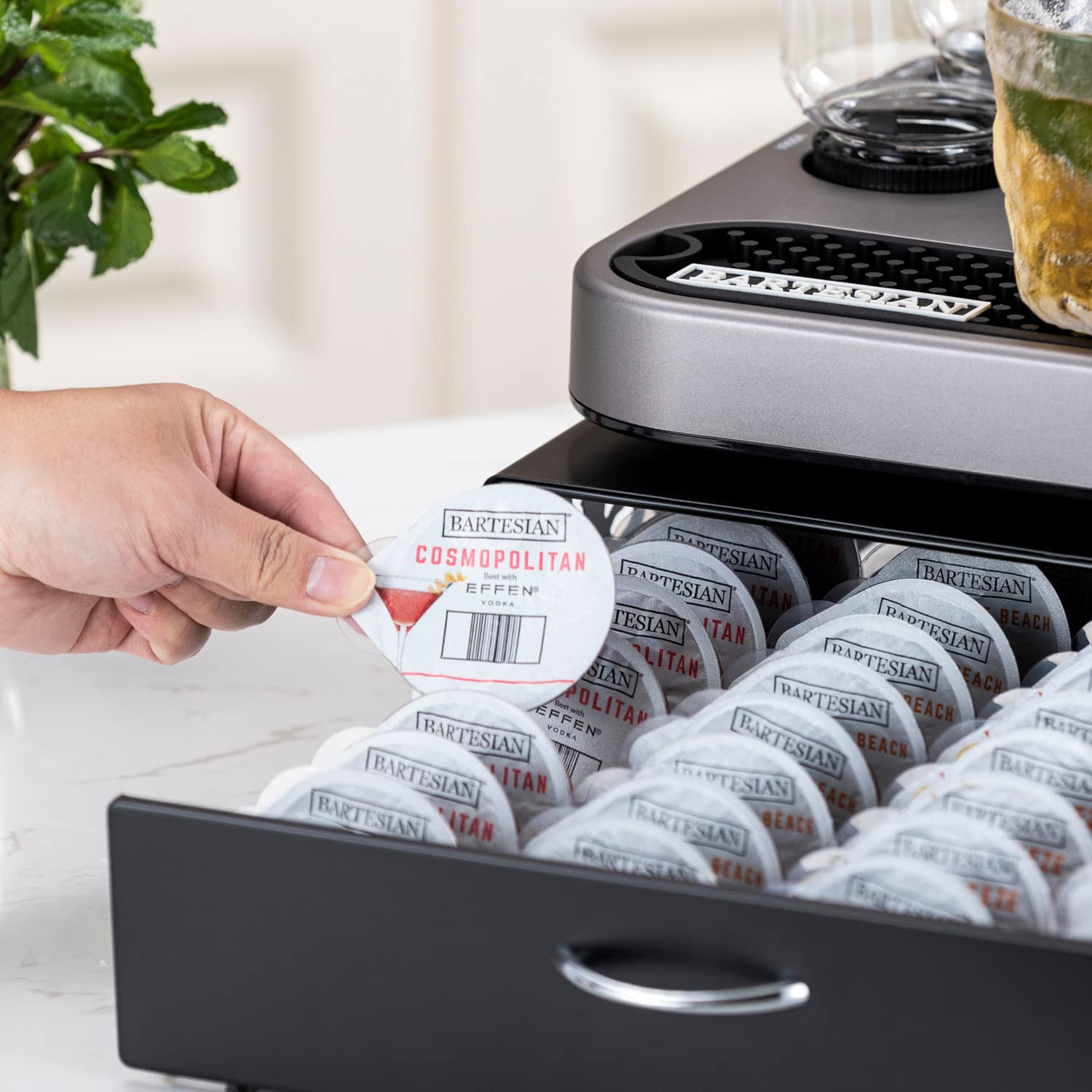 Bartesian Cocktail Pod Holder - Black Metal Capsule Organizer with 40 Pod Capacity | Bar Design & Cocktail Machine Stand | Perfect for Home Bars & Entertaining