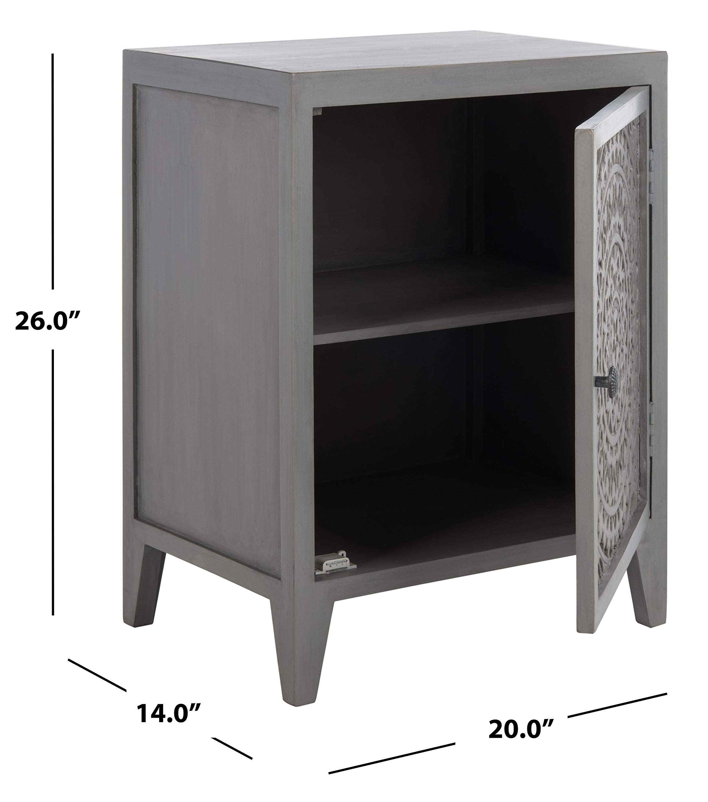 Safavieh Home Thea Brown 1-Door Carved Mandala Nightstand - Elegant Bedside Table with Storage for Bedroom Decor