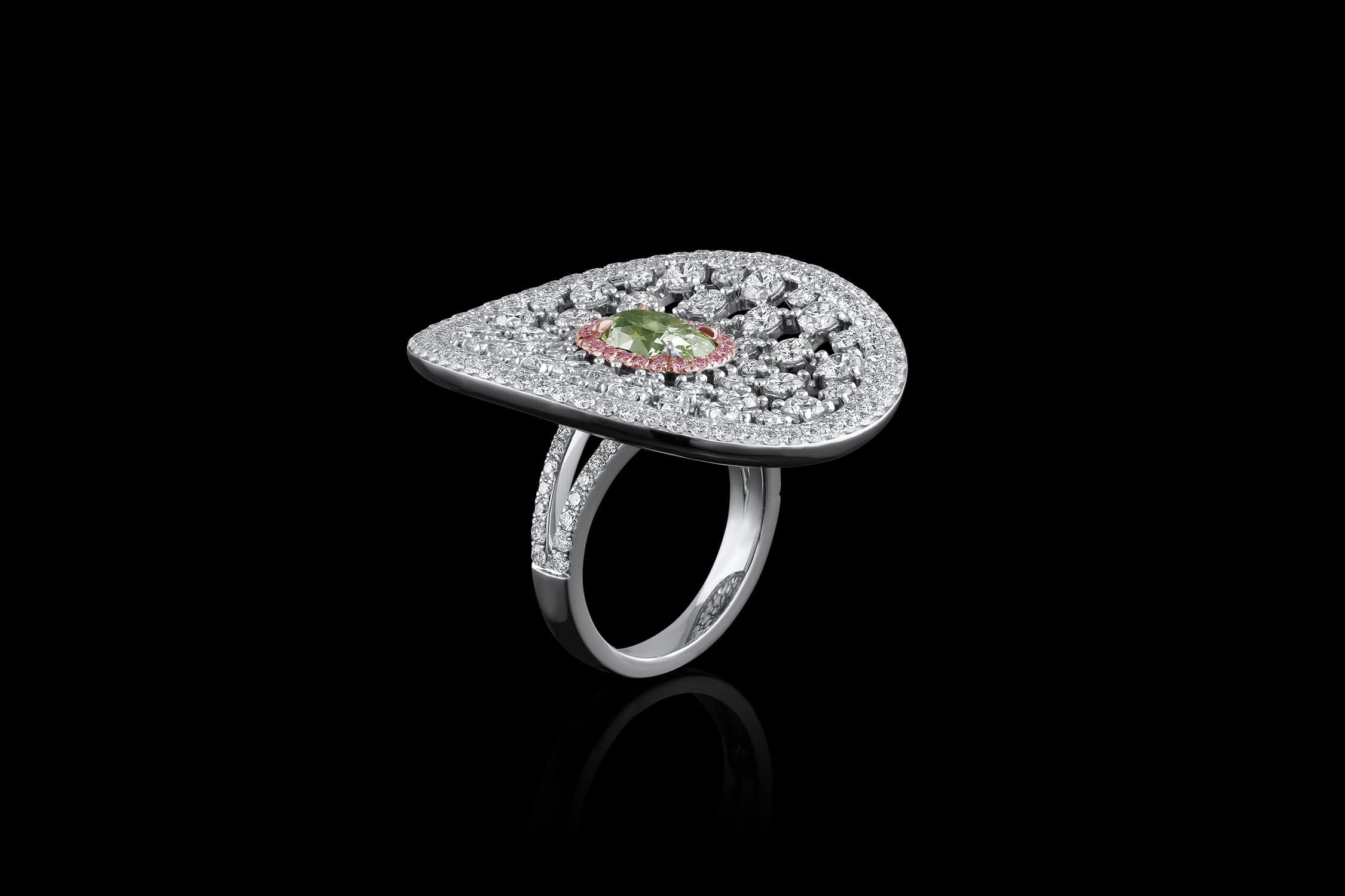 18K White Gold 1.96ct Fancy Green Diamond Cocktail Ring - GIA Certified Elegant Jewelry for Women, Perfect for Parties, Weddings & Special Occasions