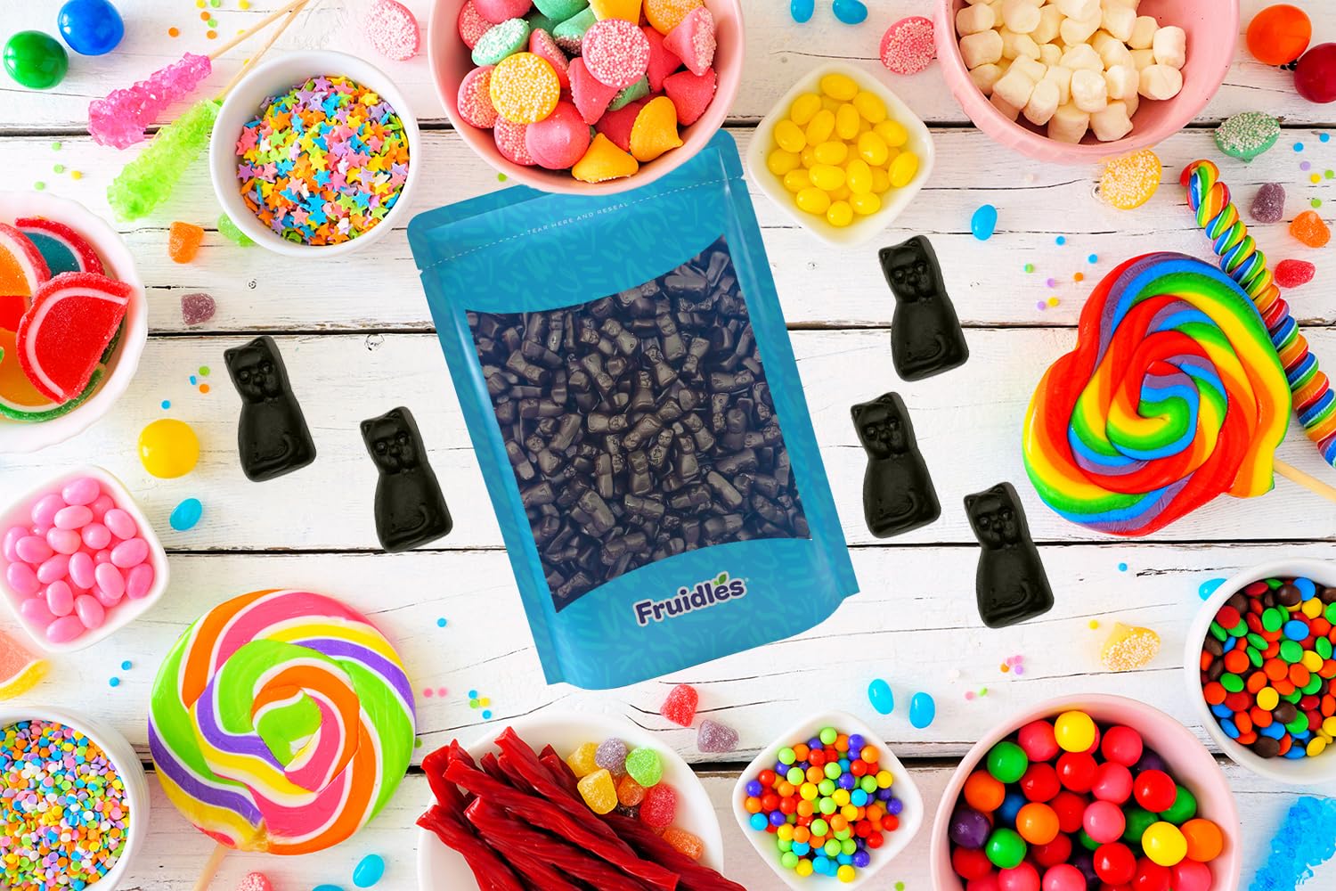 Fruidles Black Licorice Cats - Dutch Licorice Candy Gummies (8oz) | Sweet Treats for Parties, Movie Nights & Gift Baskets