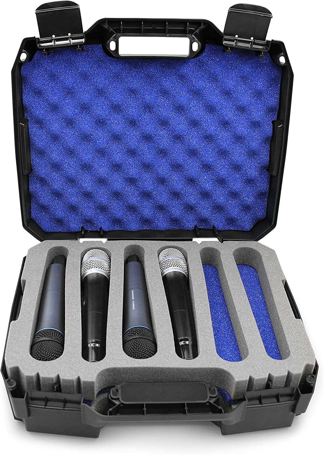 CASEMATIX Wireless Microphone System Hard Case - Fits 12 Sennheiser, Shure, Nady, AKG & VocoPro Handheld Transmitter Mics (Case Only) - Perfect for Studio, Live Performances & Travel Protection