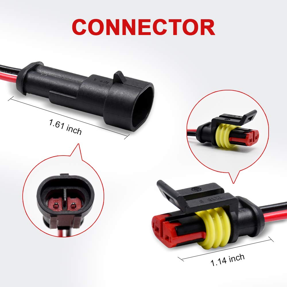 2 Pin Waterproof Electrical Connectors (6-Pack) - 18 AWG Automotive Wire Connectors for Motorcycle, Car, Boat - Secure Plug-in Connection for Harsh Weather & Marine Environments