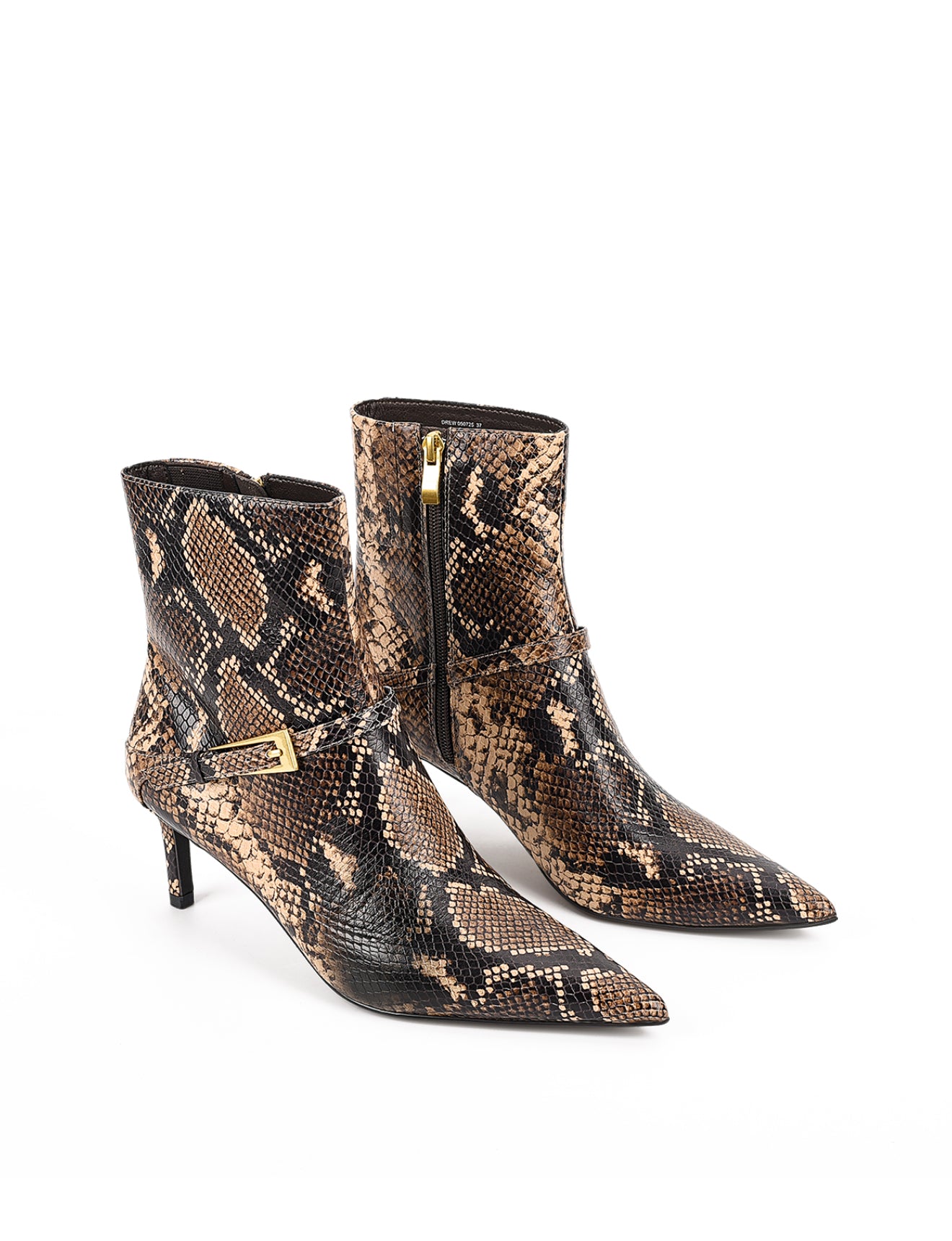 Drew Women's Stiletto Ankle Boots - Brown Snake Leather Pointed Toe Heel Booties for Party, Night Out & Office Wear