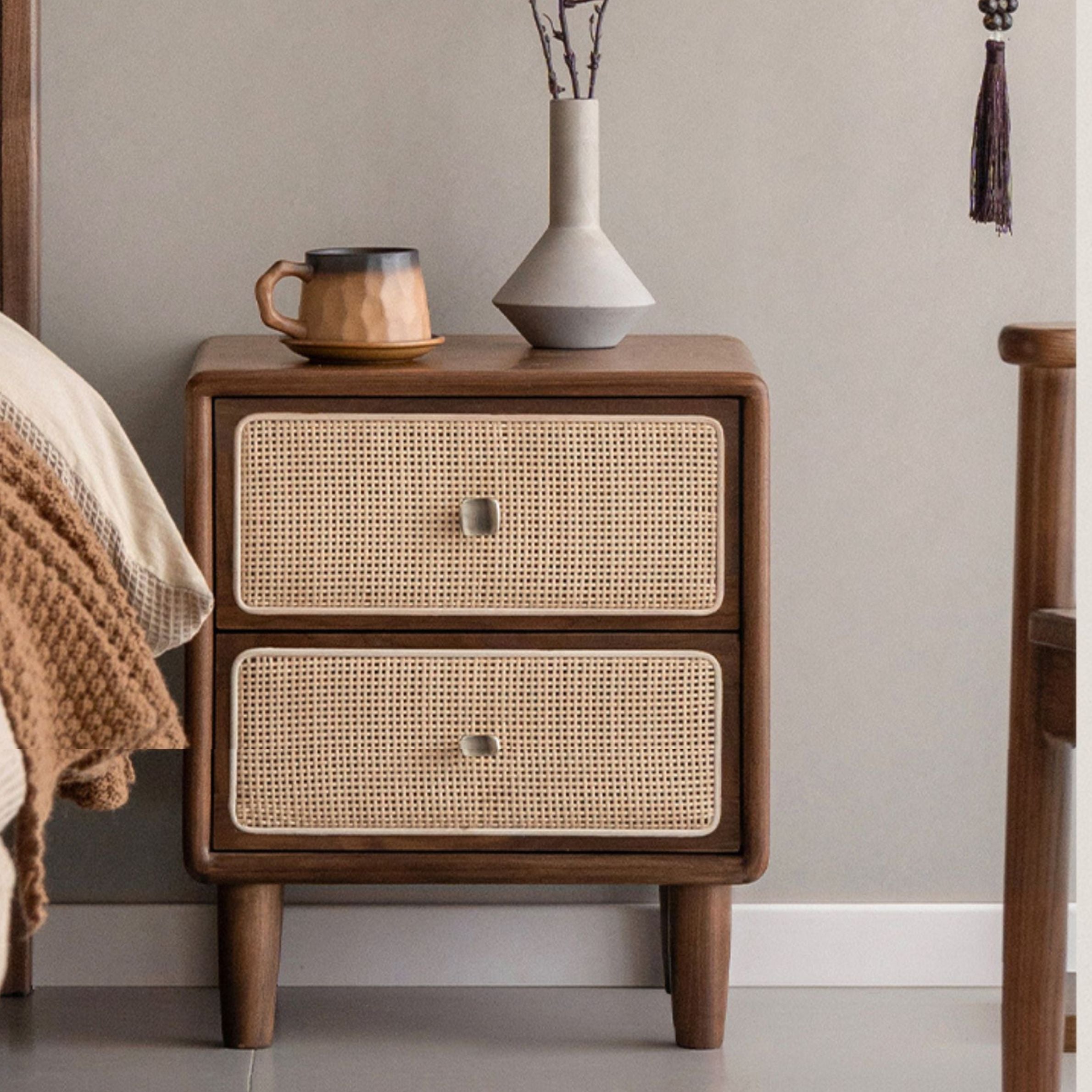 Premium Black Walnut Solid Wood Nightstand - Modern Bedside Table with Drawer for Bedroom, Living Room, or Guest Room - Durable & Stylish Home Furniture