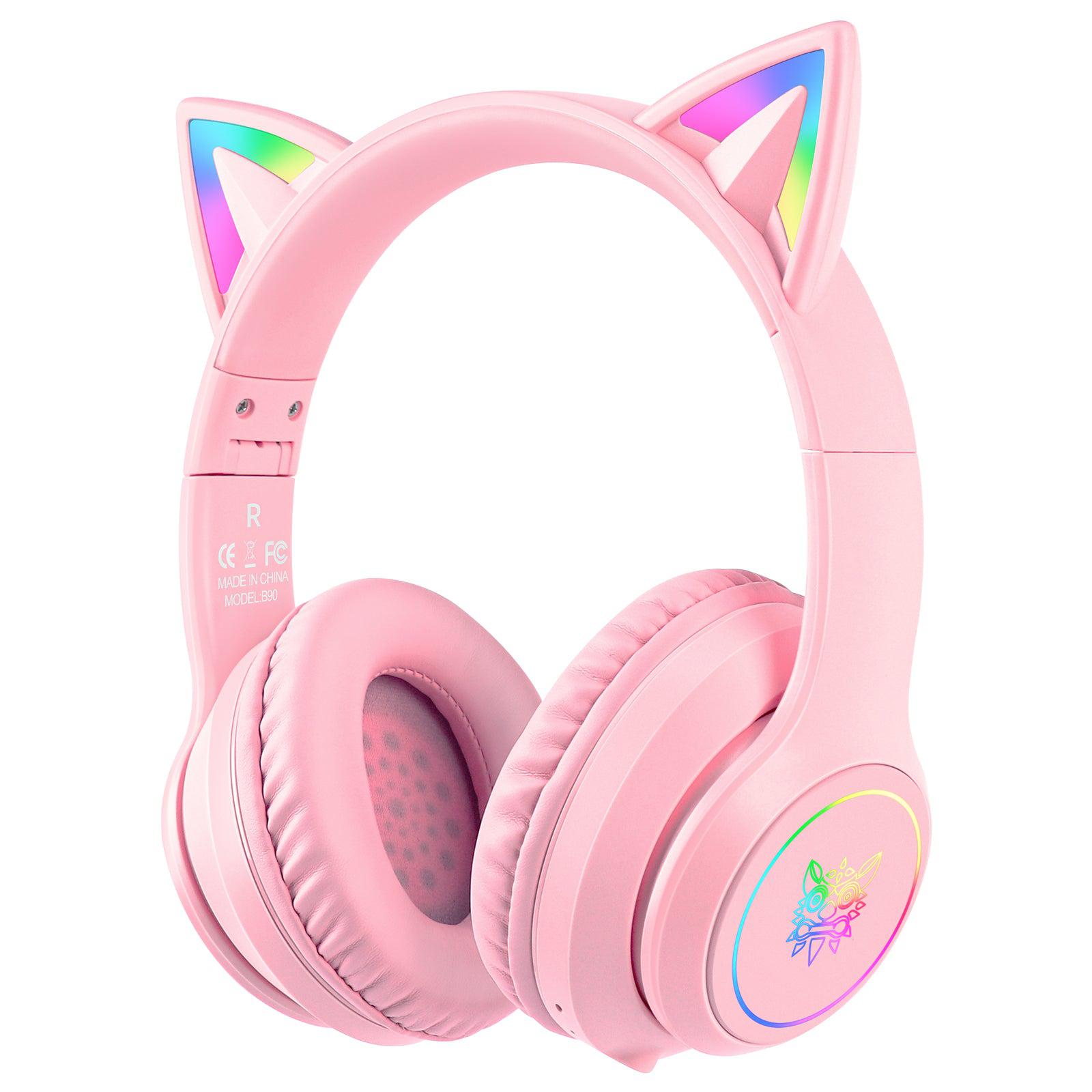 Onikuma B90 RGB Cat Ear Bluetooth 5.0 Wireless Gaming Headset with Microphone - Lightweight Over-Ear Headphones for PC, PS4, Xbox, Mobile Gaming - Perfect for Streaming, Esports & Late-Night Gaming Sessions