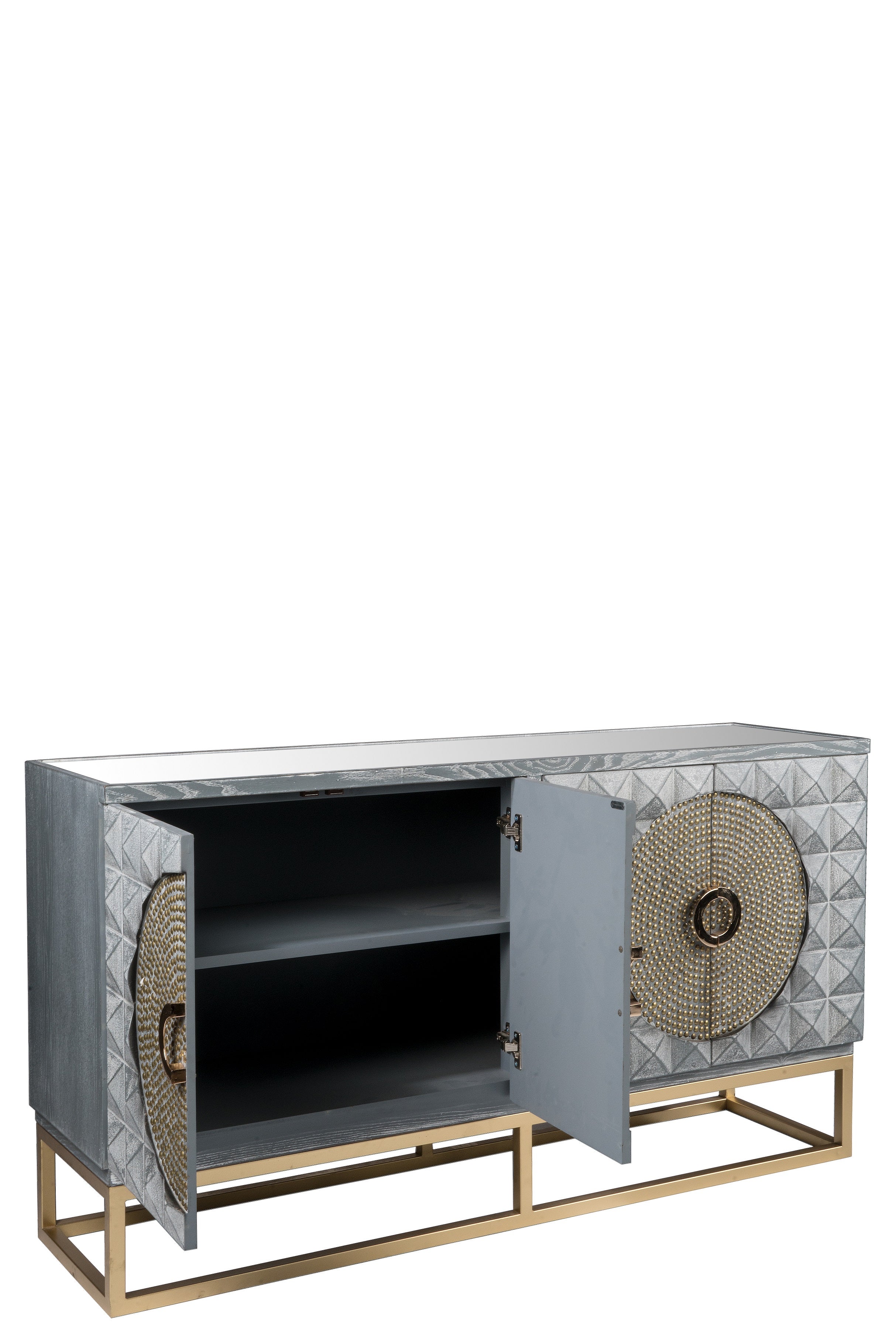 Zelda Blue Gray Studded Sideboard - Modern Vintage Buffet Cabinet for Dining Room, Living Room & Entryway Storage