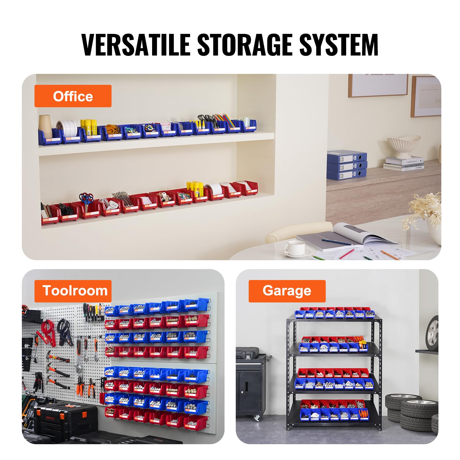 VEVOR 24 Pack Stackable Plastic Storage Bins (5 x 4 x 3 Inch) - Heavy Duty Hanging Organizer Containers for Closet, Garage, Office & Small Parts Storage | Perfect for Home Organization, Workshop Tools & Craft Supplies