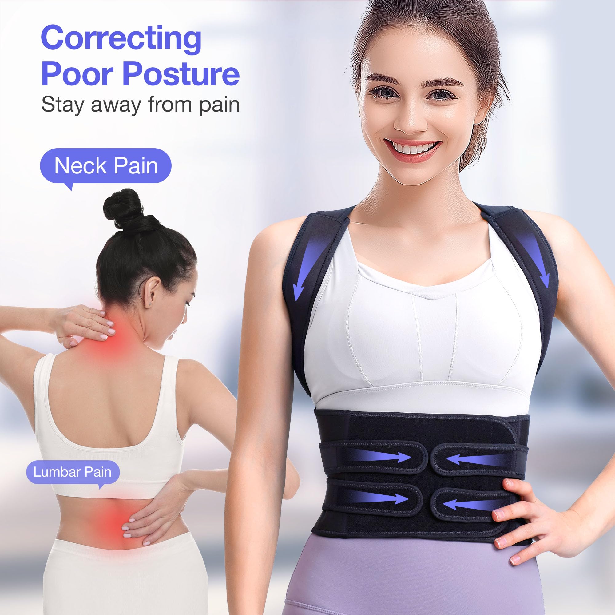 Posture Corrector for Women & Men - Adjustable Back Brace Support for Upper & Lower Back Pain Relief - Lumbar & Neck Shoulder Straightener - Improve Posture for Office, Driving & Daily Use