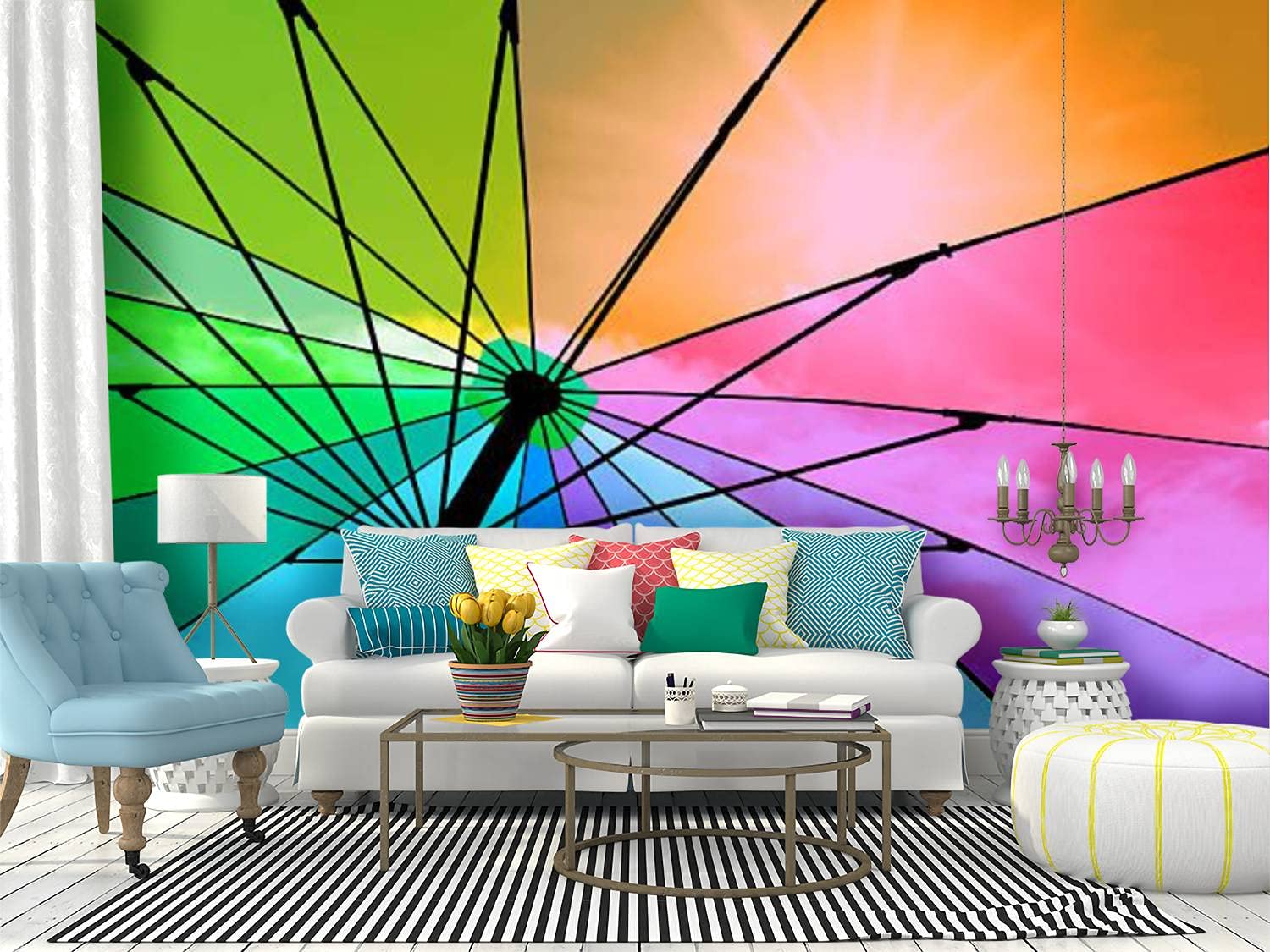 Colorful Umbrella Abstract Peel and Stick Wallpaper - Self-Adhesive Removable Vinyl Wall Mural for Home Decor | Perfect for Living Room, Bedroom, Nursery & Office Walls