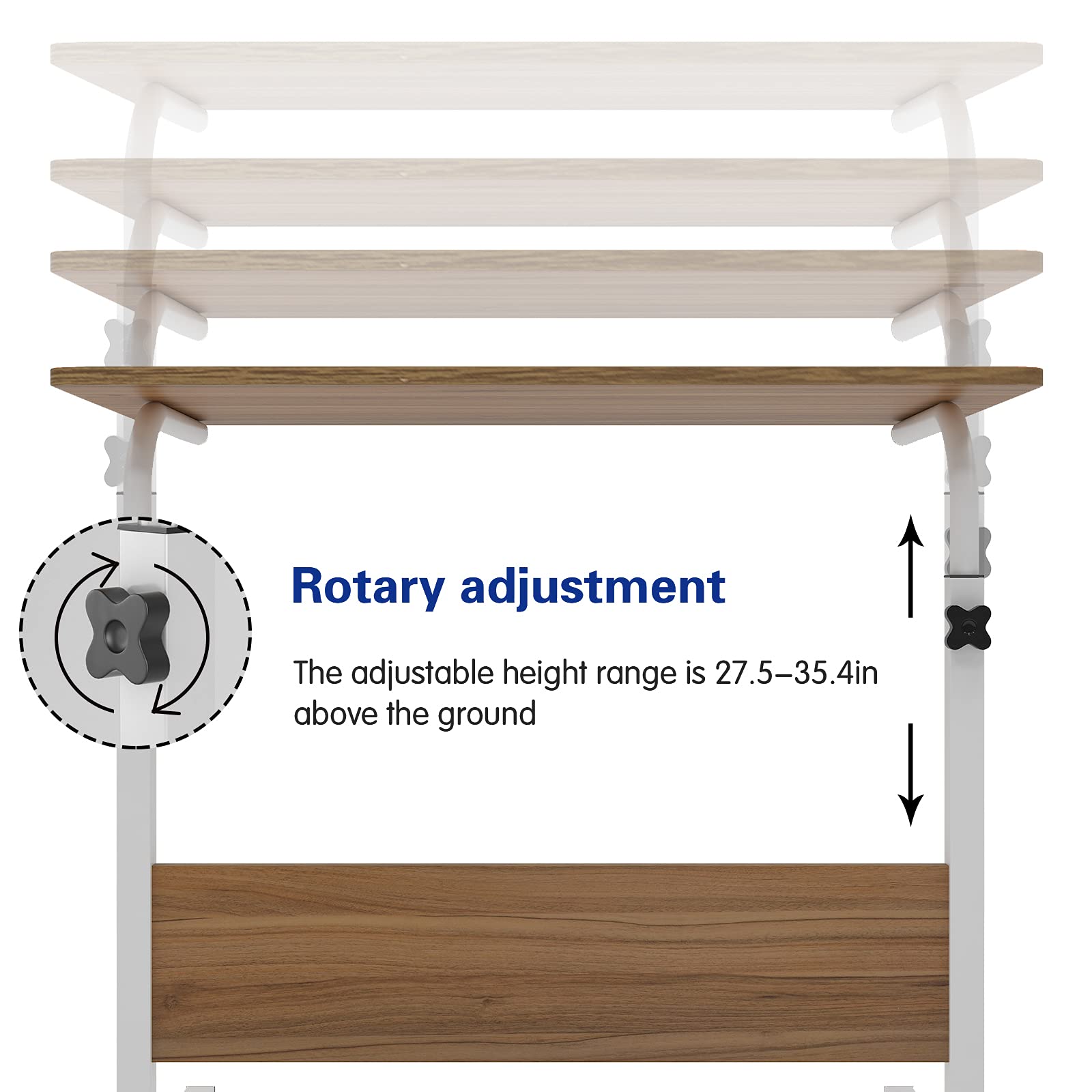 Soges 31.5 Inch Adjustable Mobile Laptop Desk - Rolling Standing Desk with Wheels, Portable Sit Stand Workstation for Home Office - Perfect for Bed, Sofa, Couch & Small Spaces (Oak Finish)