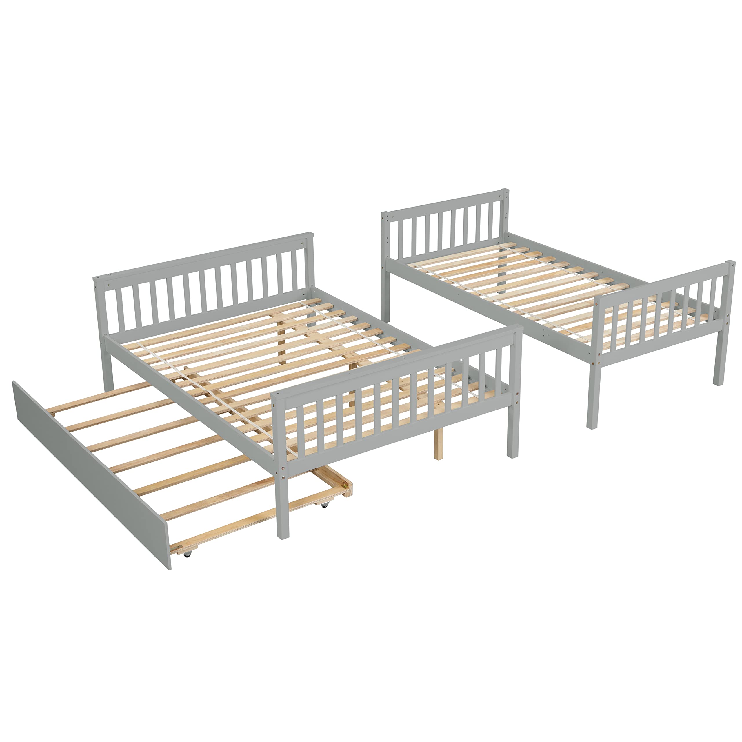 Convertible Twin Over Full Bunk Bed with Trundle - Solid Wood Frame for Kids & Adults - Space Saving for Small Rooms