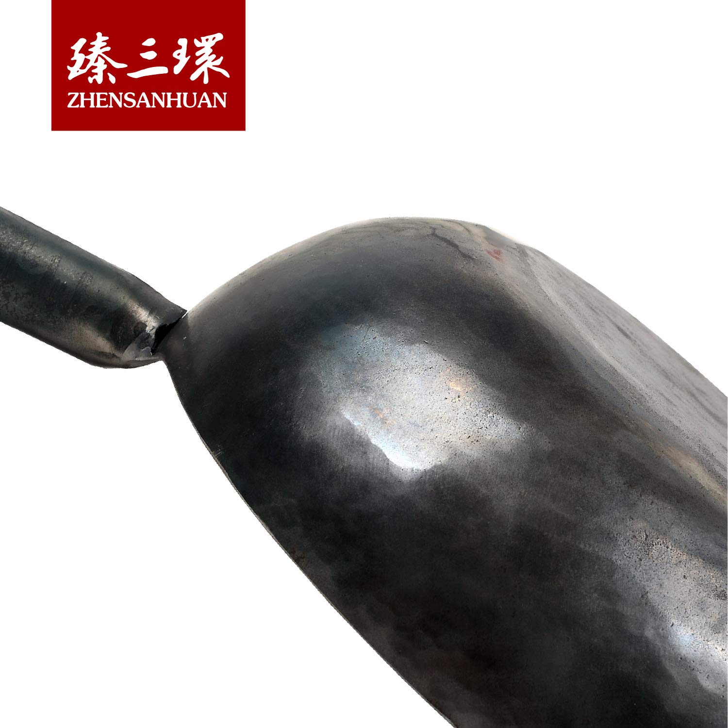 ZhenSanHuan Authentic Chinese Hand-Hammered Iron Wok - 30cm Non-Stick Carbon Steel Stir Fry Pan with Wooden Handle - No Chemical Coating, Induction Compatible - Perfect for Asian Cooking, Stir Frying & Home Kitchen Use