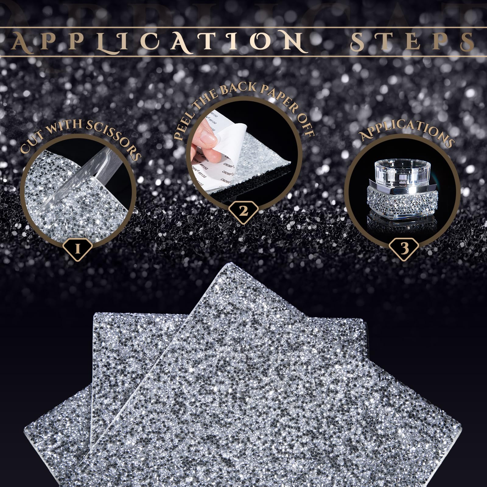 Bling Rhinestone Stickers - Self-Adhesive Crystal Gems for DIY Crafts, Phone & Car Decor - Silver 7.87x23.6 Inches - Perfect for Home Decor, Nail Art & Party Supplies