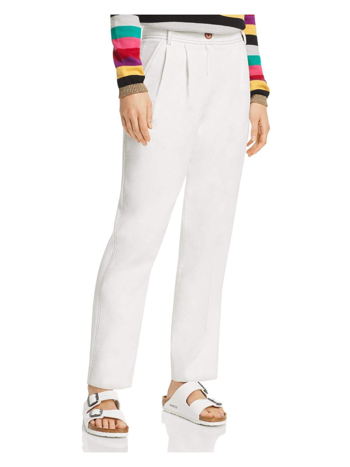 Women's White Pleated Straight Leg Pants - High Waist Office Trousers for Work & Business Casual | Size M | Comfortable & Stylish for Professional Women