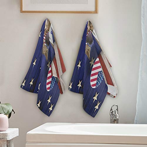 4th of July Patriotic Cat Hand Towels - 2 Pack Soft Luxury Bath & Kitchen Towels for Bathroom, Kitchen, Beach - Perfect for Independence Day Decor, Pet Lover Gifts & Coastal Home Accessories