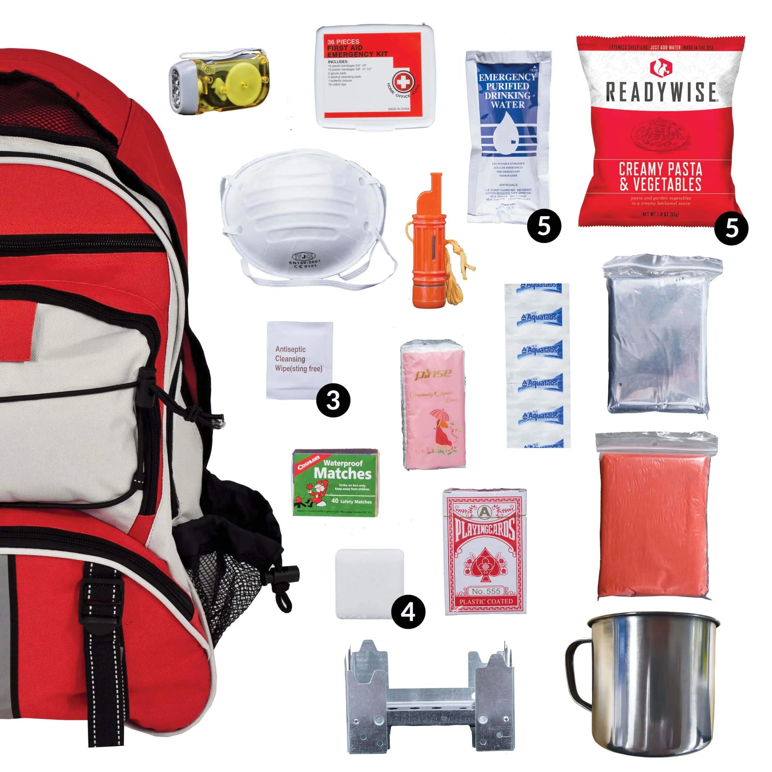ReadyWise Red 64-Piece Emergency Survival Kit Backpack - Perfect for Camping, Hiking, and Disaster Preparedness