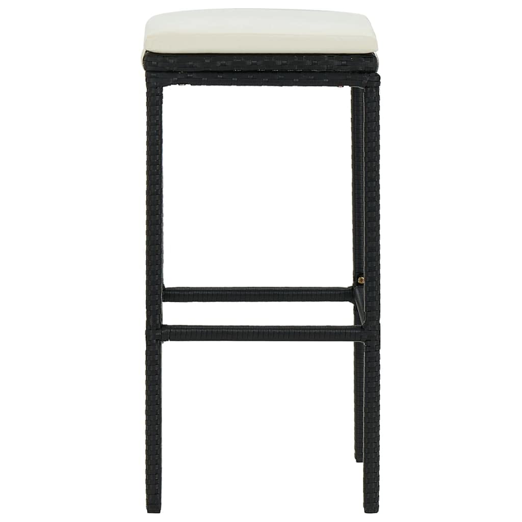 3-Piece Black Poly Rattan Bar Stools with Cushions - Counter Height Swivel Stools for Kitchen Island, Breakfast Nook & Outdoor Patio