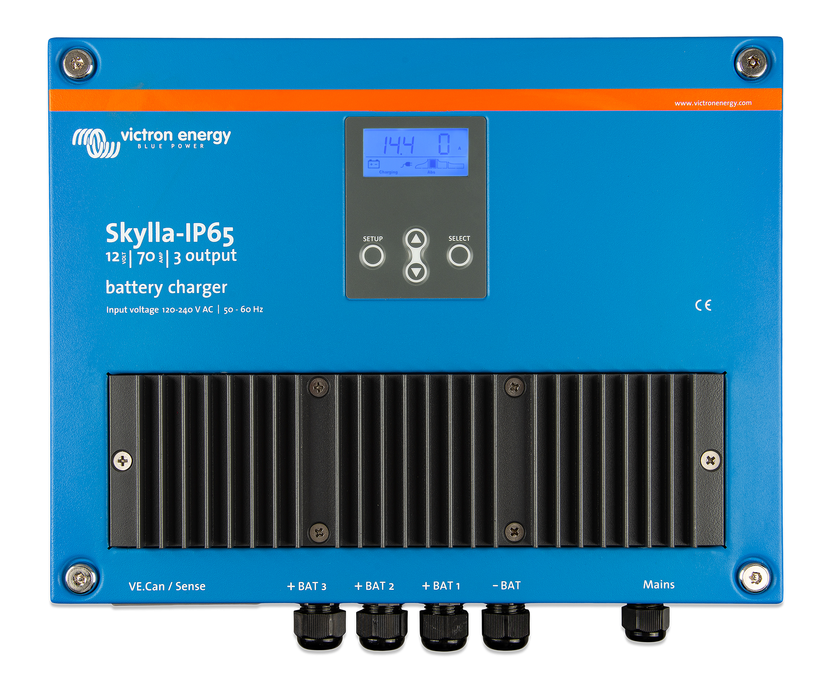 Victron Energy Skylla IP65 12/70 (3) 120-240V Marine Battery Charger - Waterproof & Durable for Boats, RVs, and Off-Grid Power Systems