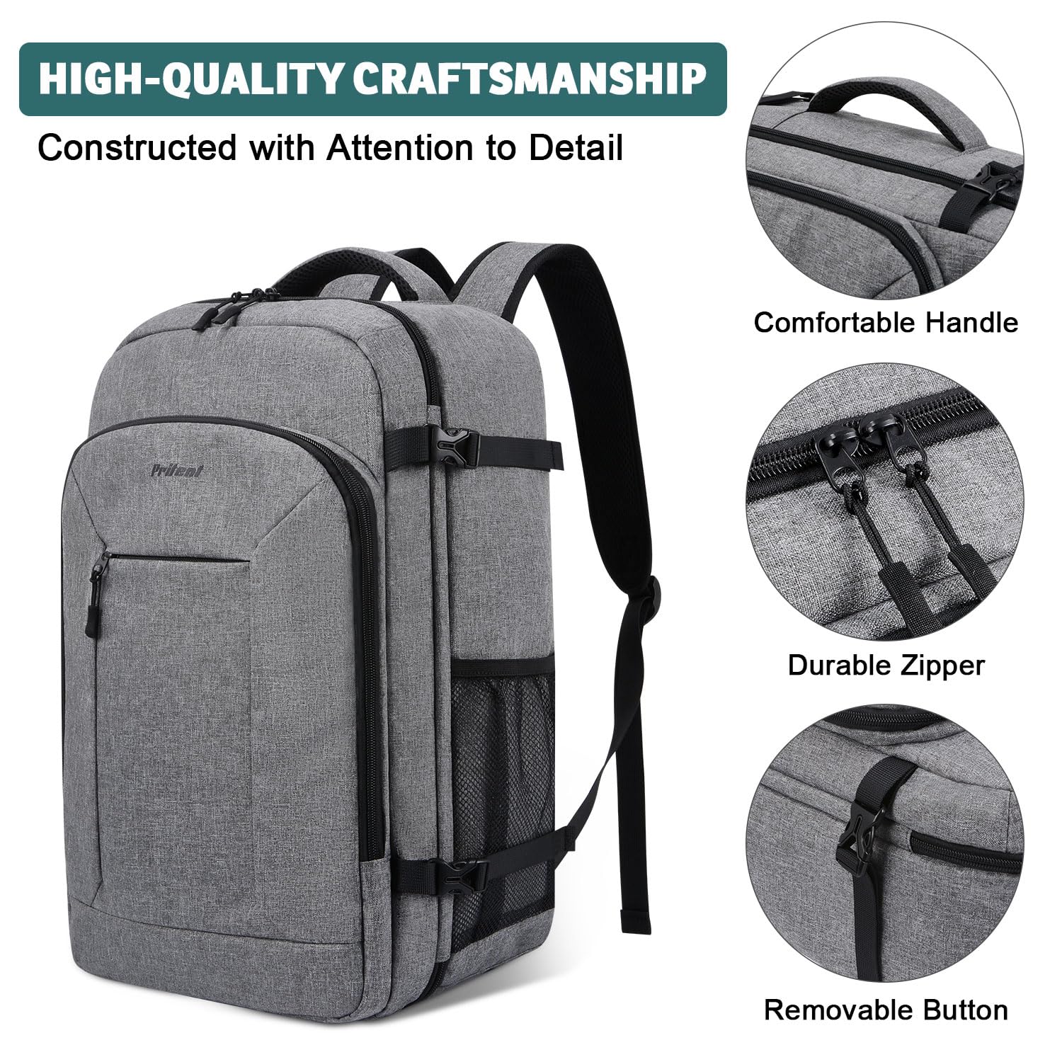 Waterproof Travel Backpack for Women & Men with Laptop Compartment - Lightweight Carry On Backpack for Business Travel, Hiking, Gym & Daily Use (Grey) - Perfect for Commuting, Weekend Trips & Outdoor Adventures