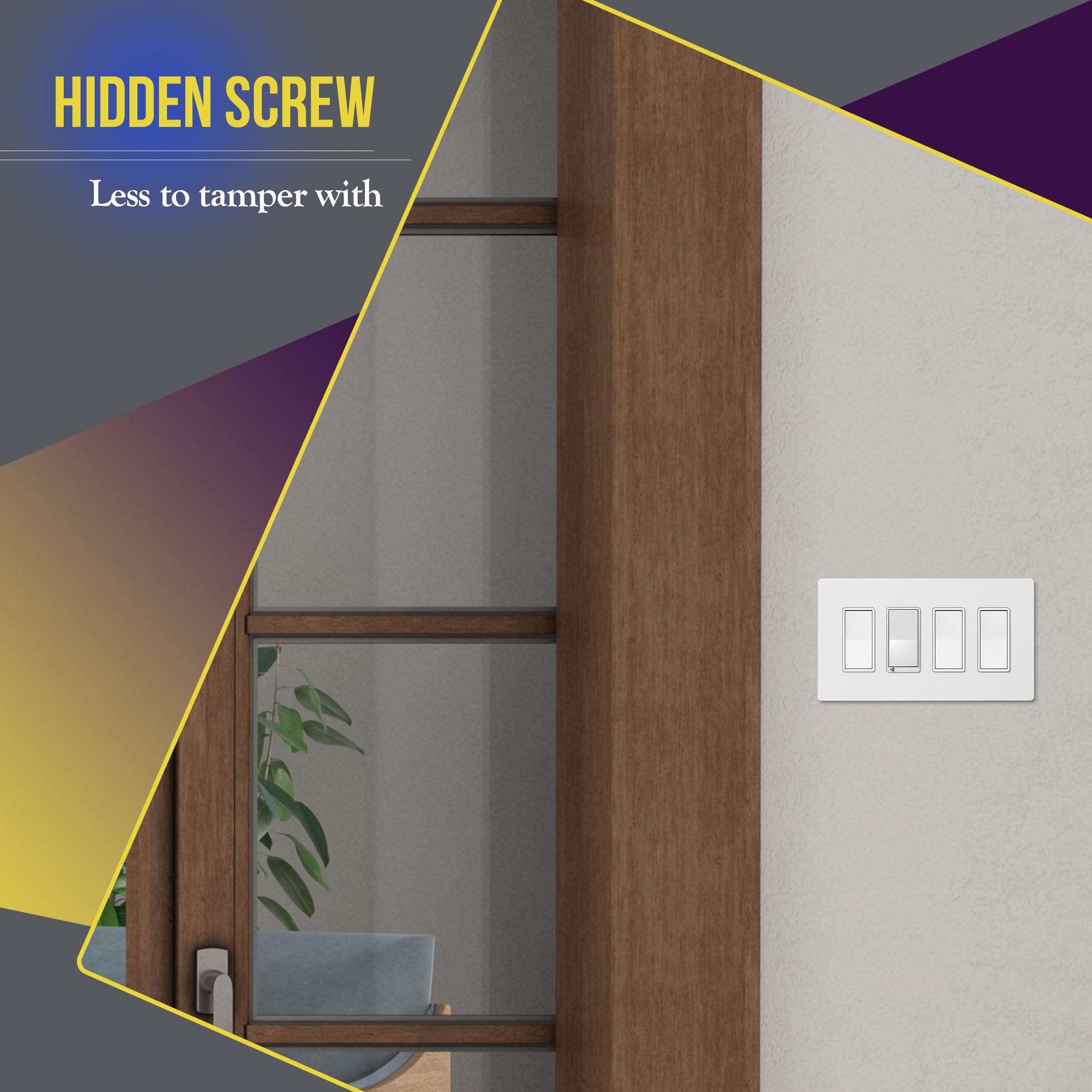 ENERLITES Child-Safe Screwless Decorator Wall Plates - 4-Gang Medium Size (4.88
