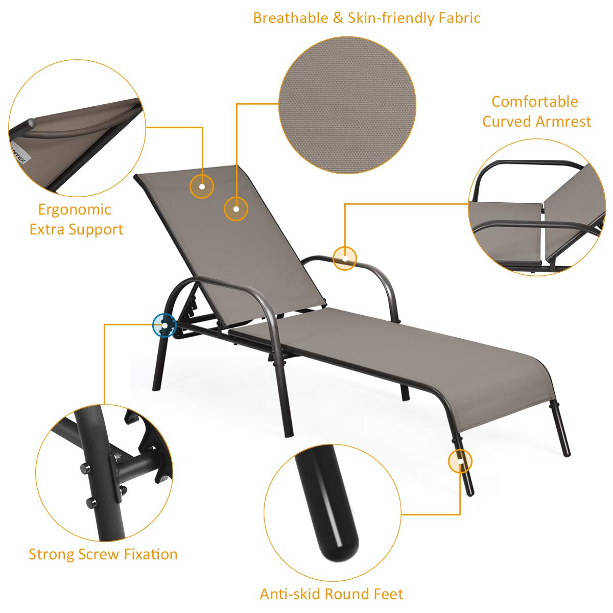 Tangkula 2-Pack Outdoor Lounge Chairs - Adjustable Reclining Patio Chaise Lounge with Heavy Duty Steel Frame - Perfect for Poolside, Beach, Backyard & Balcony Relaxation - Durable Outdoor Furniture for Sunbathing & Lounging
